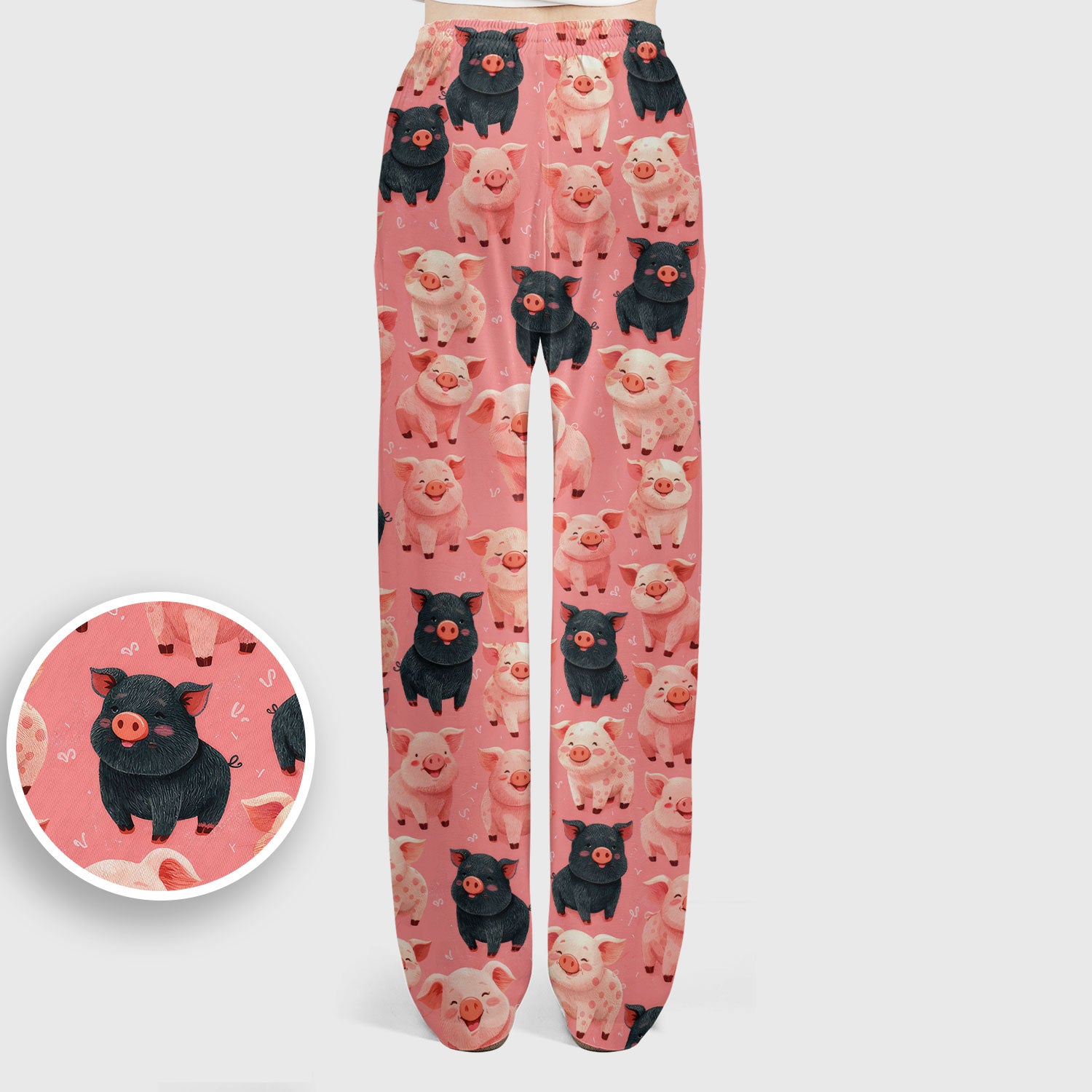 Cartoon Pig Print Scrub Set, Scrub Pants and V Neck Top, Breathable Med Uniform