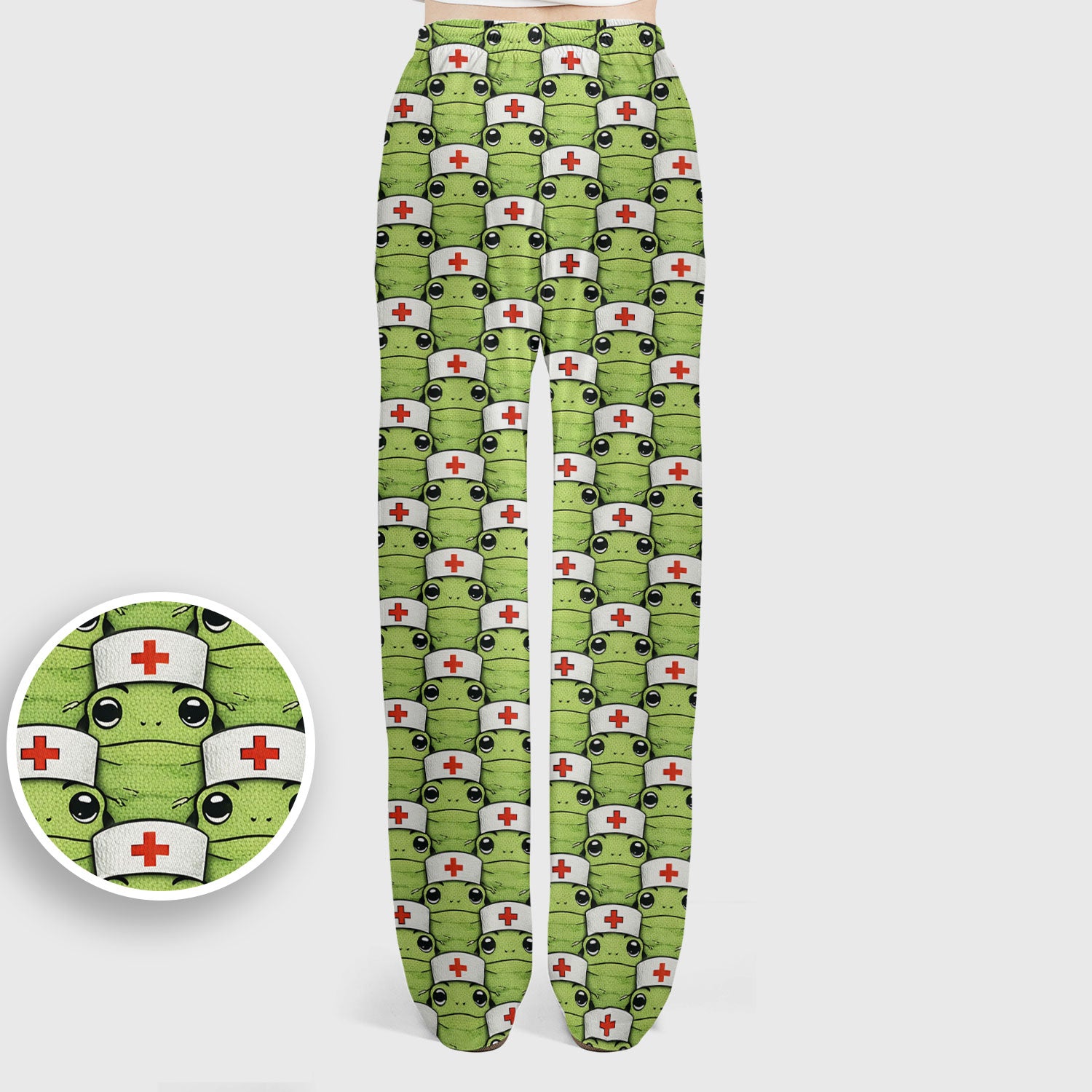 Funny Green Nurse Frog Scrub Set, Scrub Pants and V Neck Top