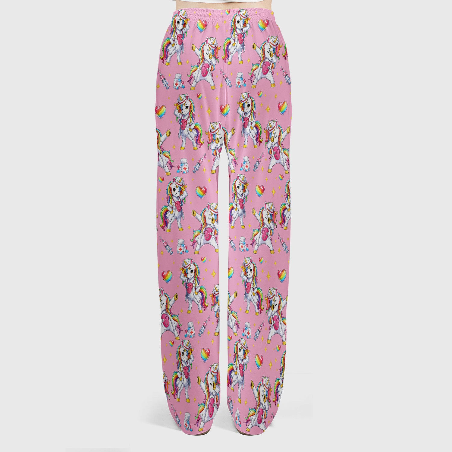 Playful Nurse Unicorn Rainbow Pattern Scrub Set, Breathable Med Uniform