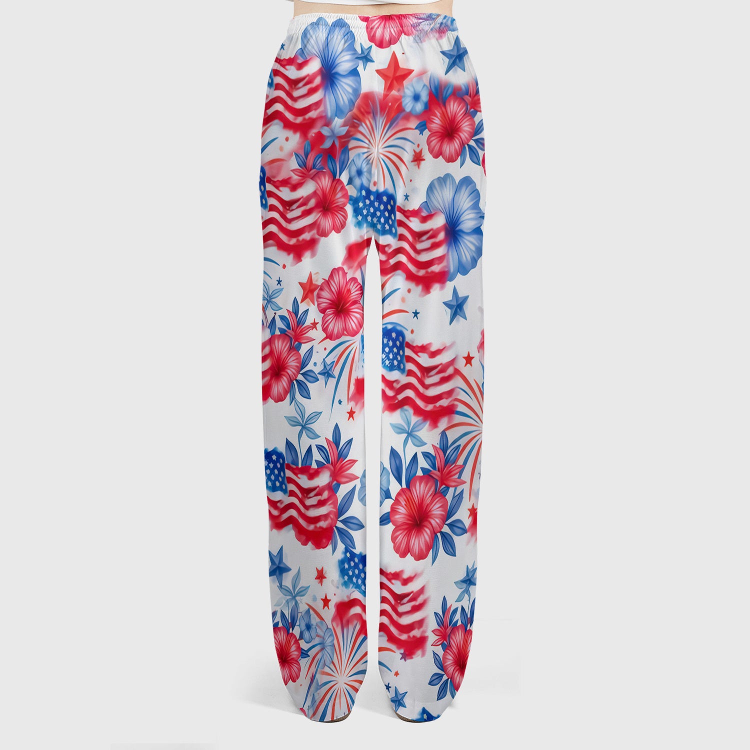 Patriotic American Flag Floral Pattern Scrub Set, Scrub Pants and V Neck Top