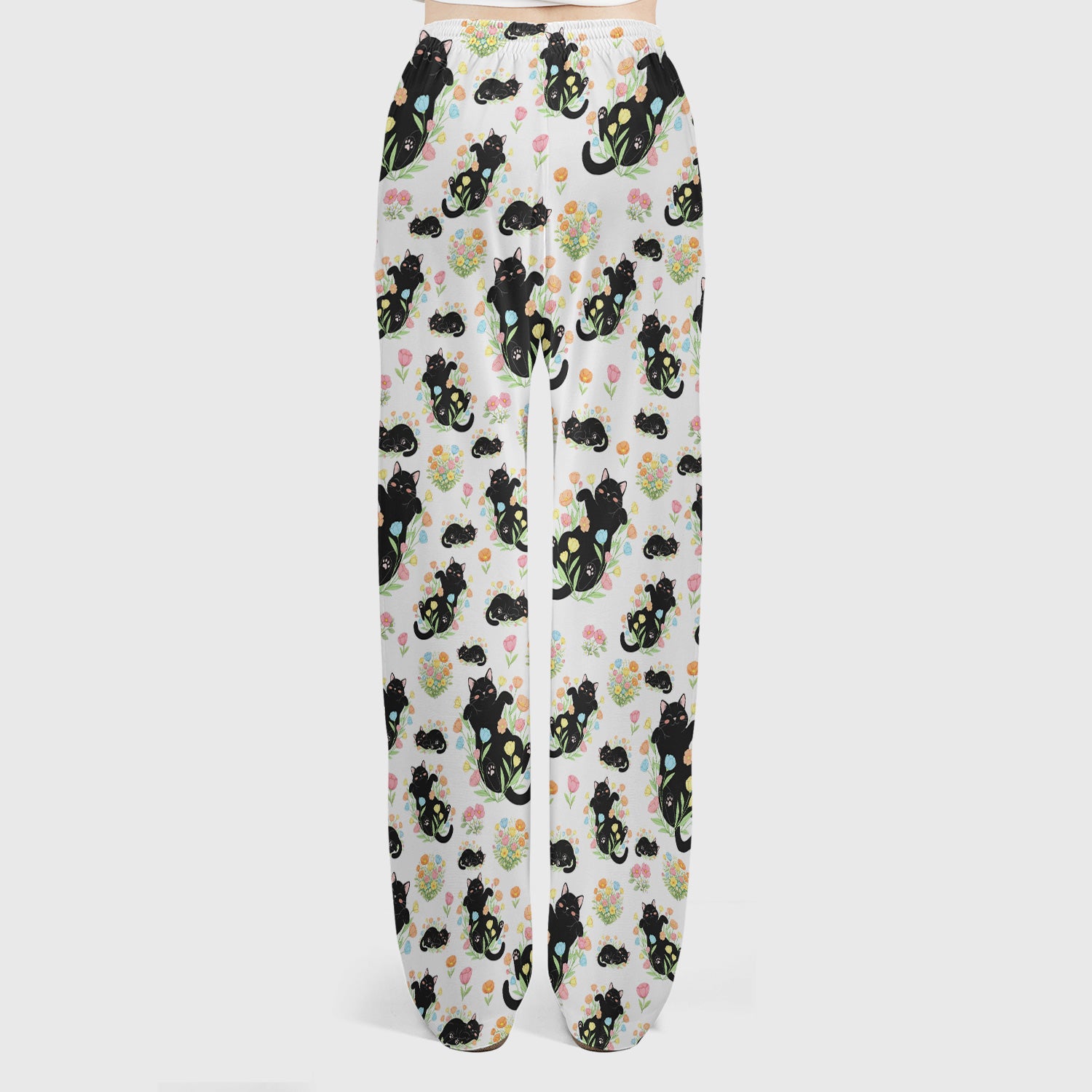 Cats With Cute Poses Floral Pattern Scrubs Sets, Scrub Pants and V Neck Top