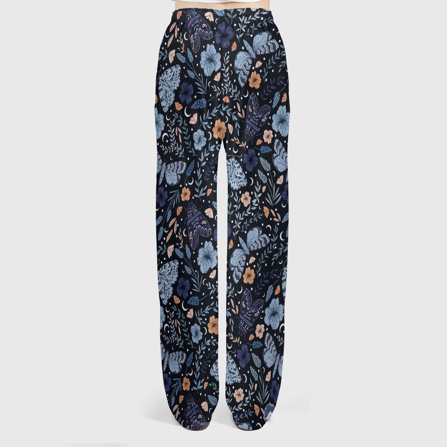 Charming Night Moth Butterfly Floral Pattern Scrub Set, Scrub Pants and V Neck Top