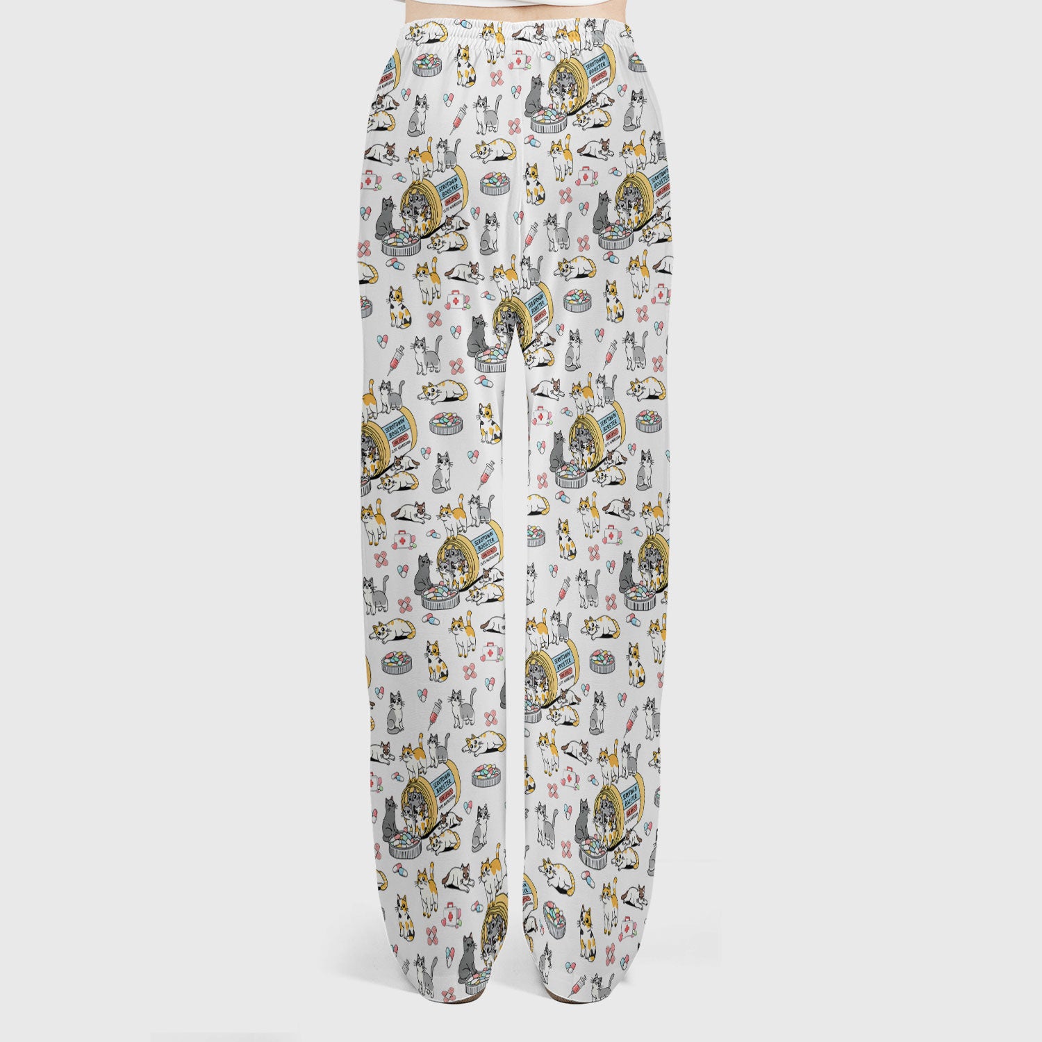 Cute Cat Serotonin Booster Pattern Women's Scrub Set, Breathable Med Uniform