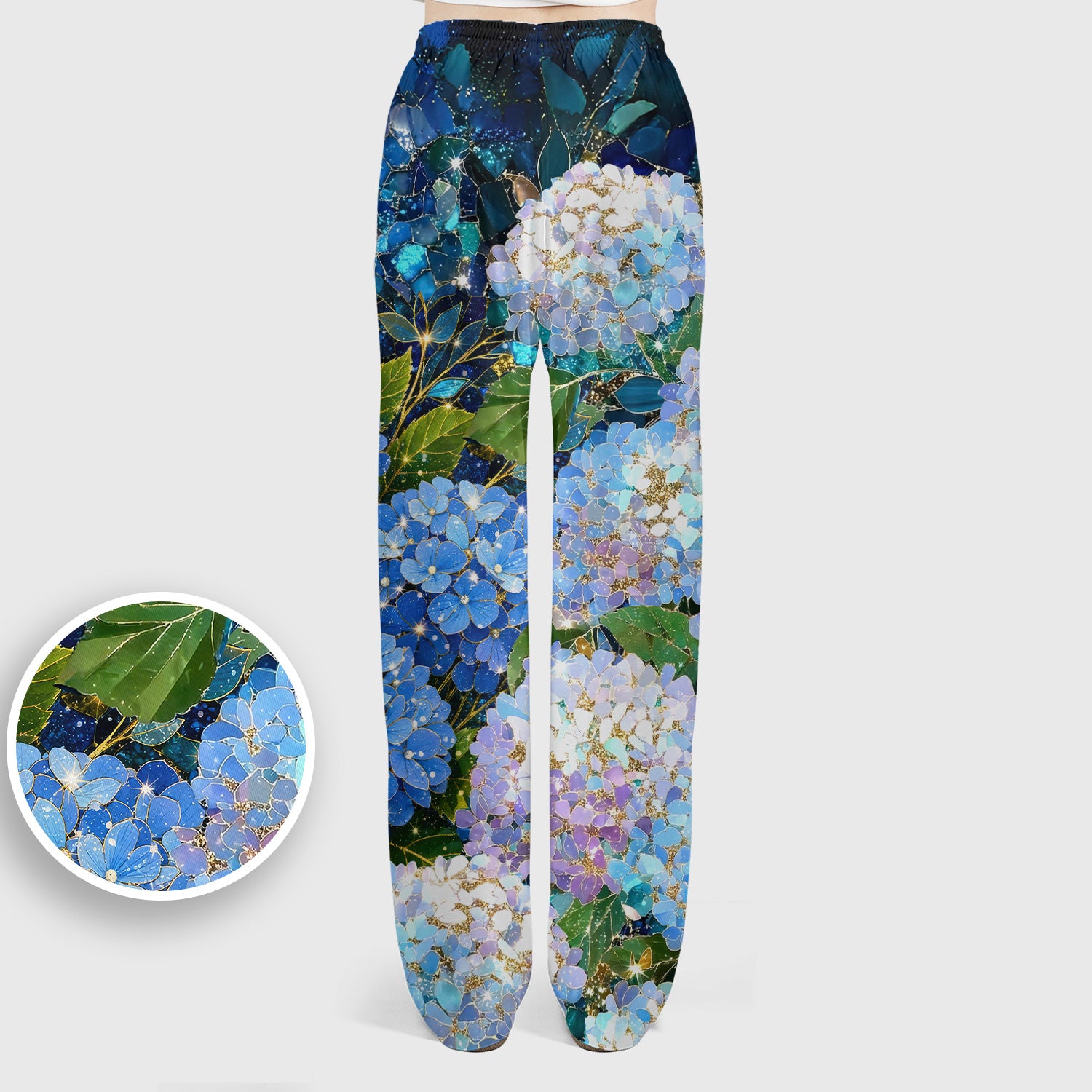 Blue Hydrangea Floral Pattern Scrub Set, Scrub Pants and V Neck Top