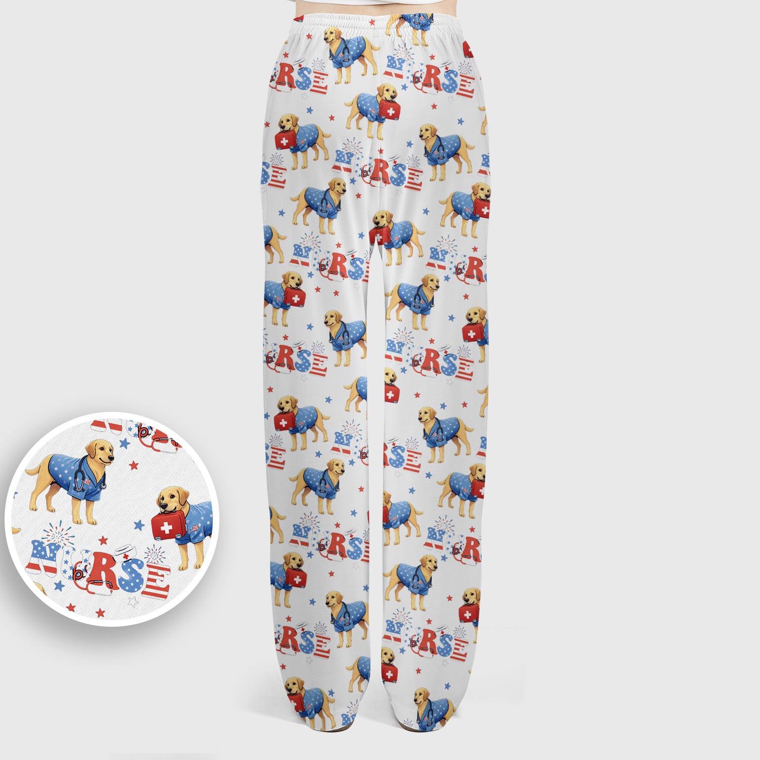 Patriotic Nurse Dog Medical Pattern Pattern Scrub Set, Women's Scrub Sets