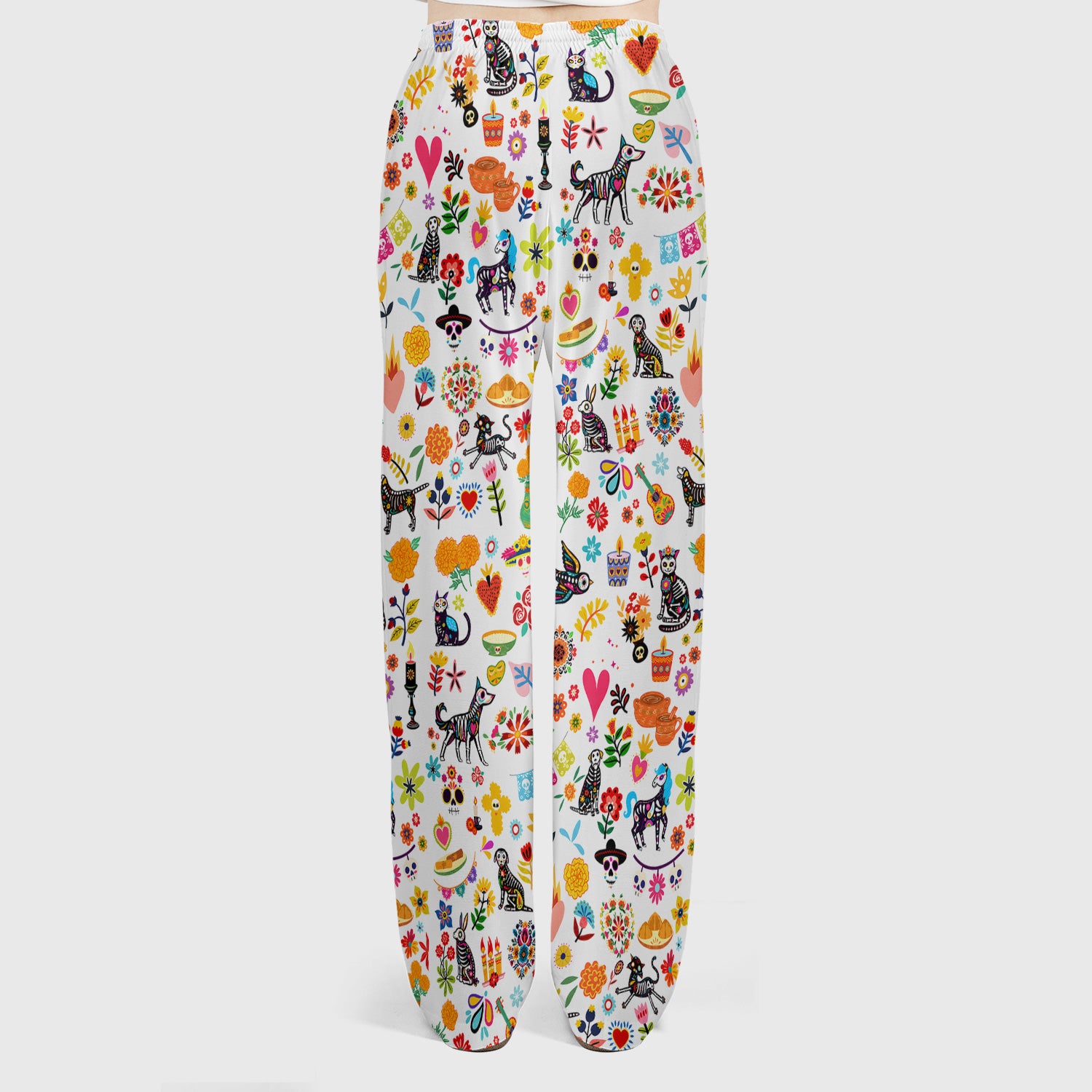 Day Of The Dead Sugar Skull Print Scrub Set, Scrub Pants and V Neck Top