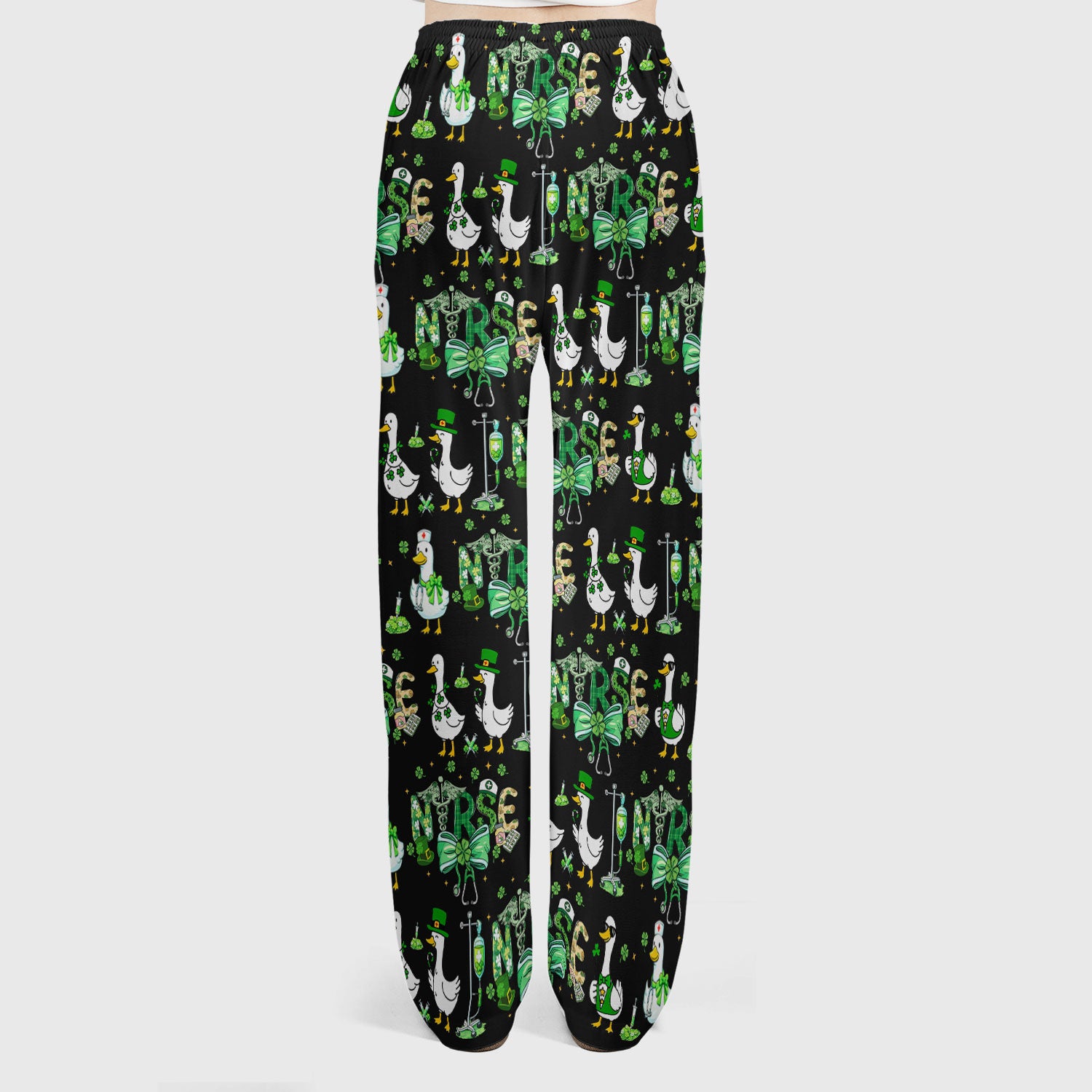 Funny Goose Nurse Shamrock Scrub Set, St. Patrick’s Day Nurse Pattern Shirt, Breathable Fabrics Nursing Uniform