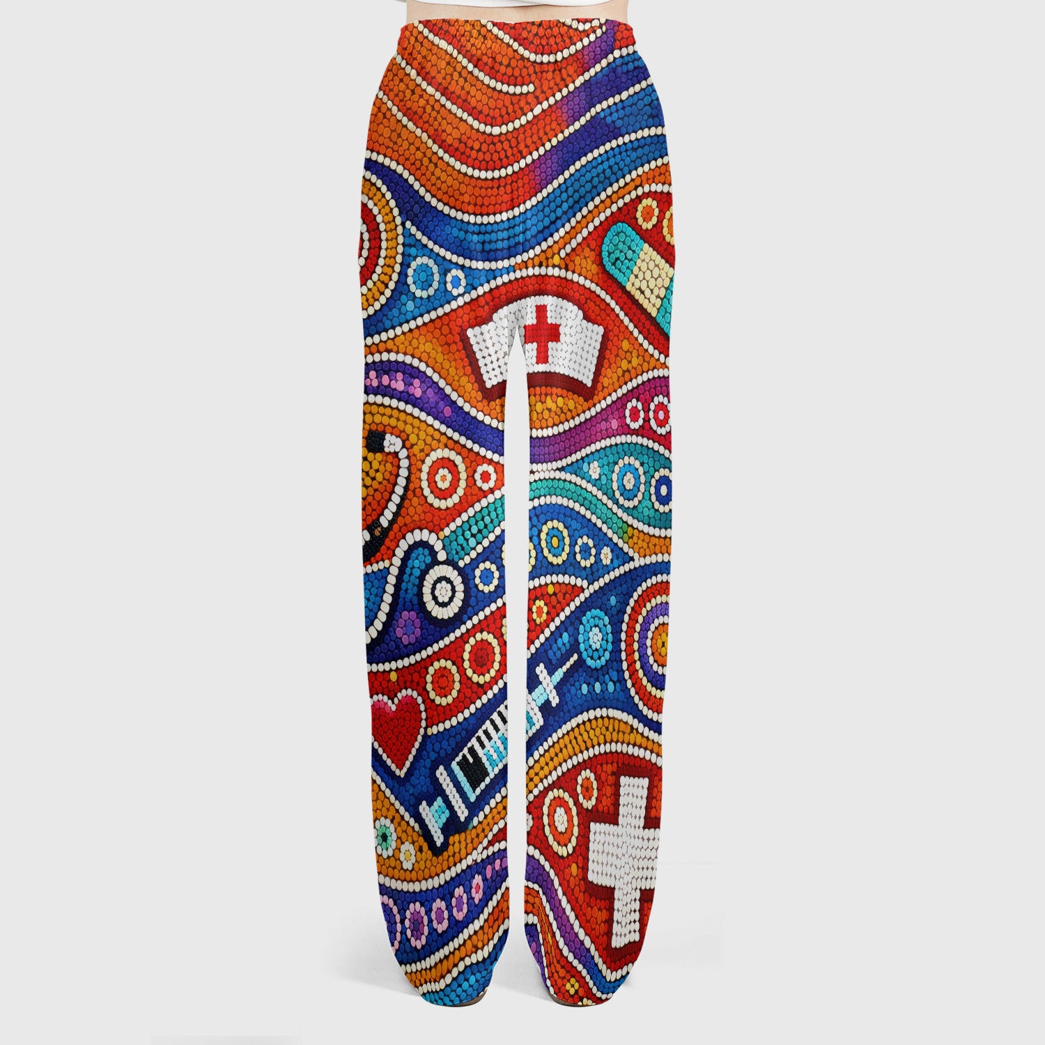 Aboriginal Dot Art Nurse Scrub Set, Artistic Medical Pattern Shirt, Breathable Fabrics Nursing Uniform