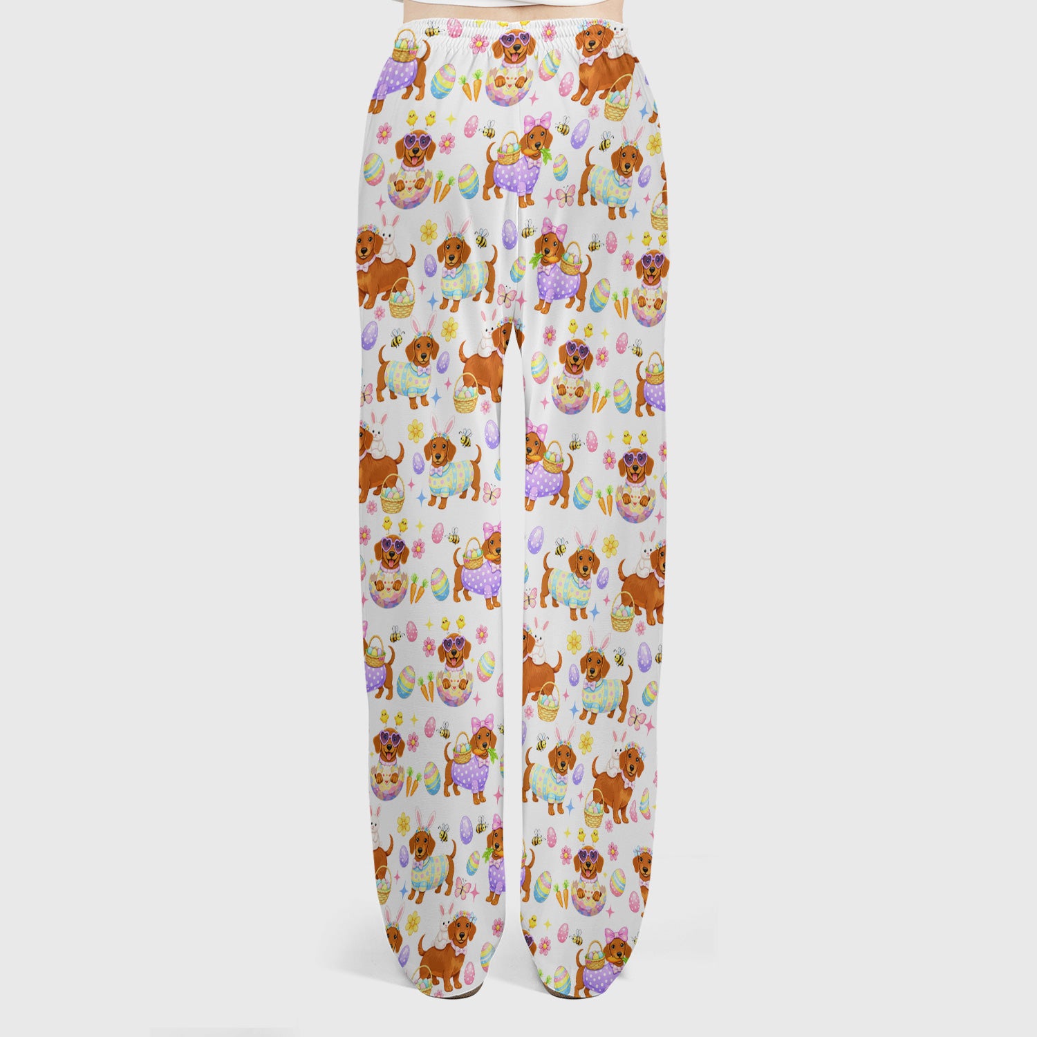 Cute Easter Dachshund Dog Pattern Scrub Set, Scrub Pants and V Neck Top