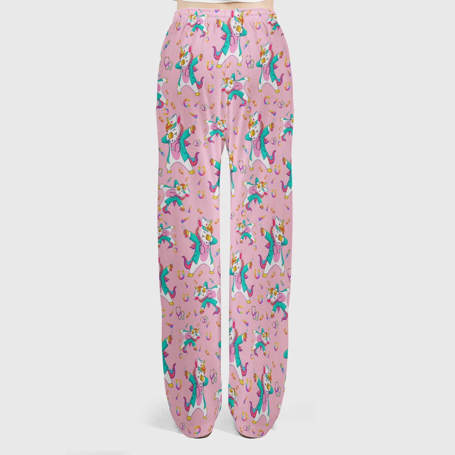 Cute Unicorn Nurse Dance Pattern Women's Sets, Scrub Pants and V Neck Top