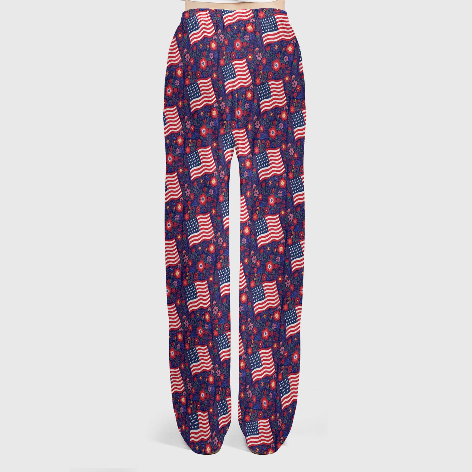 Patriotic USA Flag With Floral Fireworks Pattern Scrub Set, Scrub Pants and V Neck Top