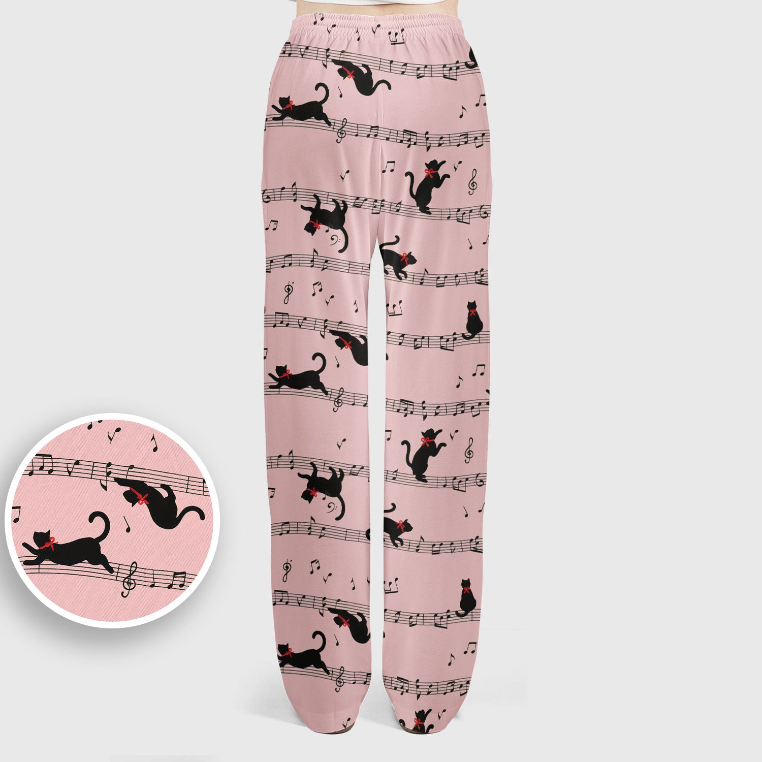 Cute Dancing Black Cat Music Staff Pattern Scrub Set, Scrub Pants and V Neck Top