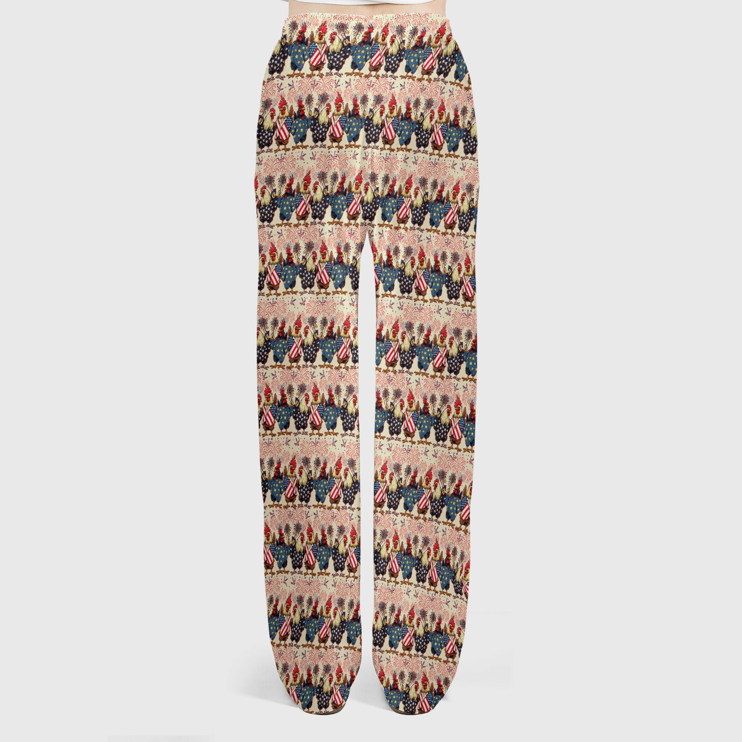 Patriotic Rooster Fireworks Pattern Scrub Set, Scrub Pants and V Neck Top