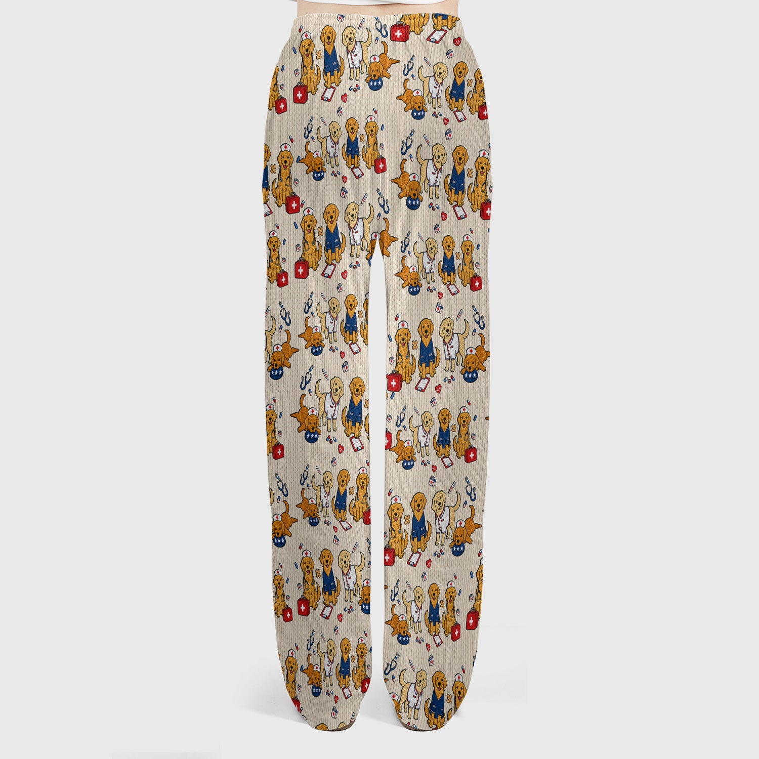 Golden Retriever Nurse Dog Pattern Scrub Top, Breathable Fabrics Nursing Uniform Scrub Set, Scrub Pants and V Neck Top