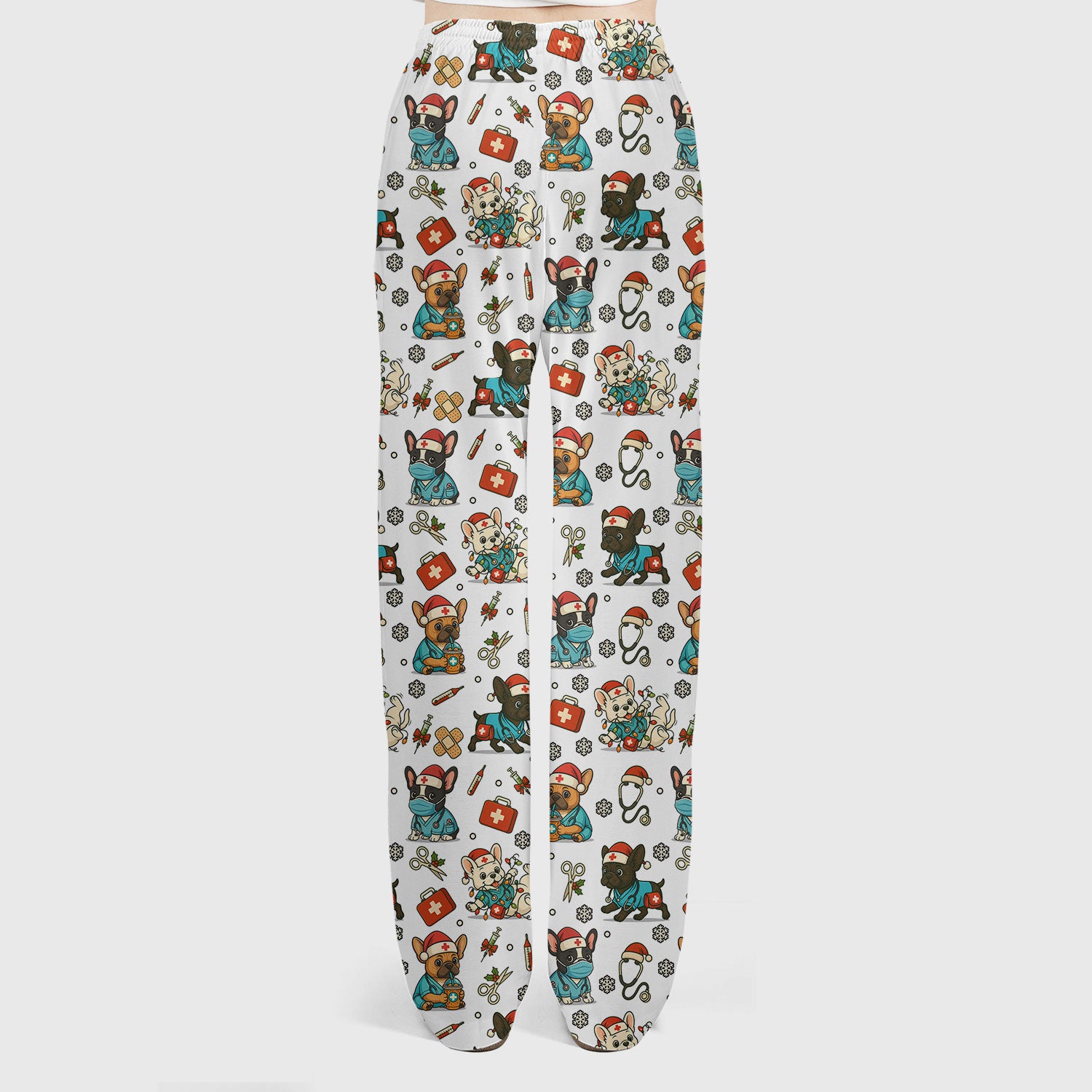 Christmas Dog Nurse Scrub Set for Women - Cute French Bulldog Pattern Scrub Top and Pants - Funny Holiday Nursing Outfit Gift for RN LPN CNA