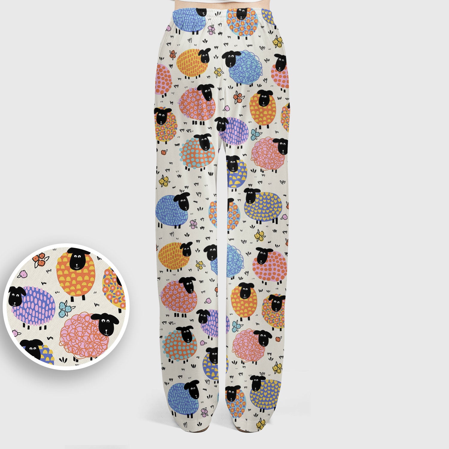 Adorable Colorful Sheep Pattern Scrubs Sets, Breathable Med Uniform