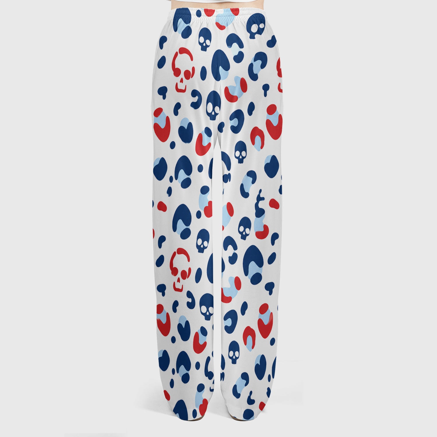 Red Blue Skull Leopard Pattern Scrub Set, Scrub Pants and V Neck Top