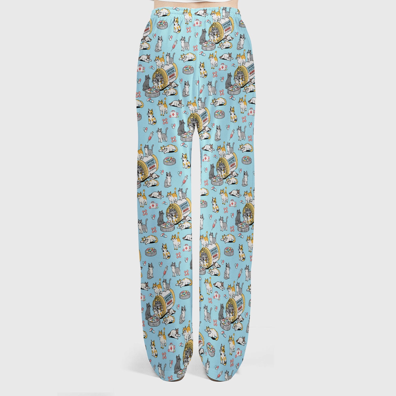 Cute Cat Serotonin Booster Pattern Women's Scrub Set, Breathable Med Uniform