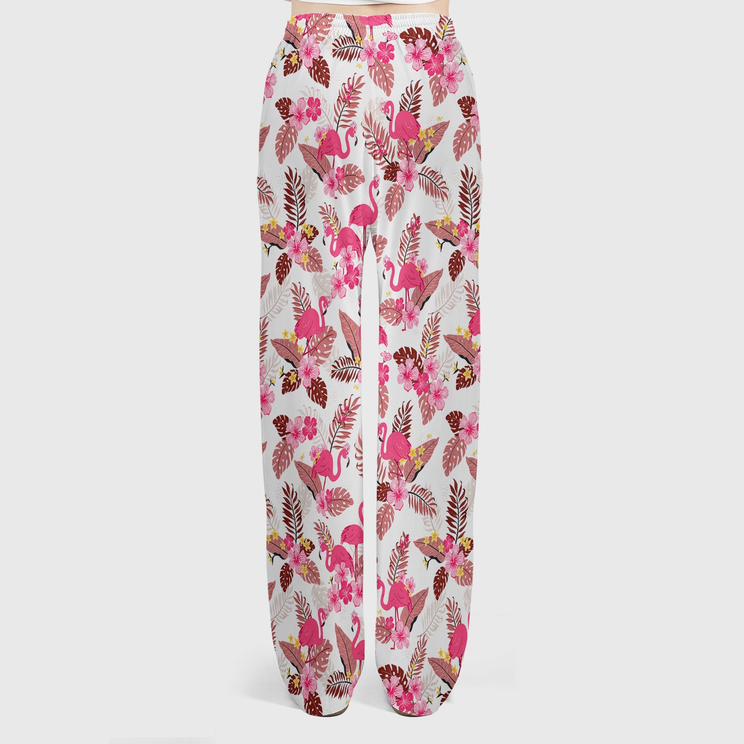 Pink Flamingo Tropical Floral Scrub Set, Scrub Pants and V Neck Top