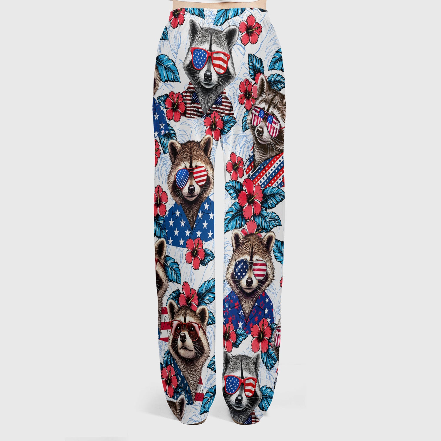 Funny Patriotic Raccoon Sunglasses Pattern Scrub Set, Scrub Pants and V Neck Top