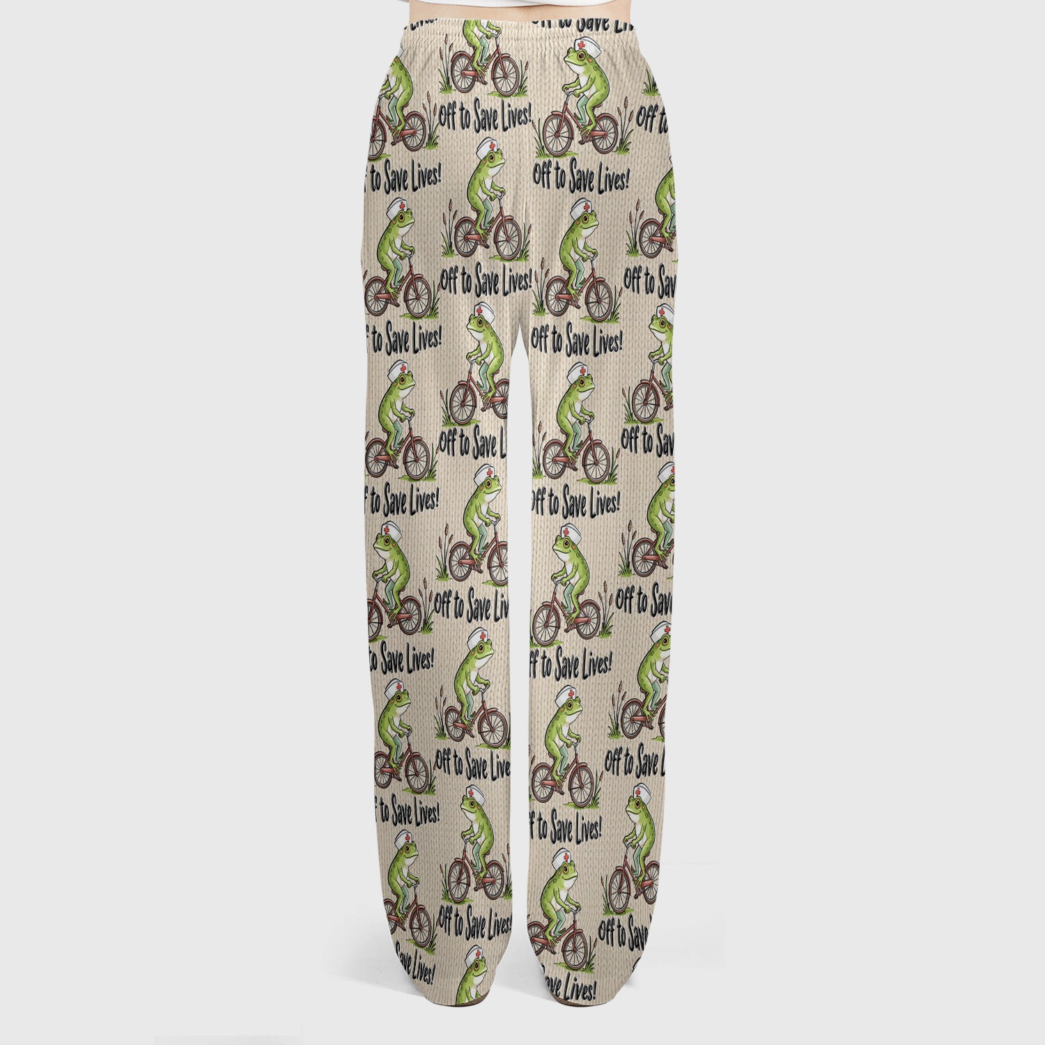 Nurse Frog Riding Bicycle Pattern Scrub Top, Breathable Fabrics Nursing Uniform Scrub Set, Scrub Pants and V Neck Top