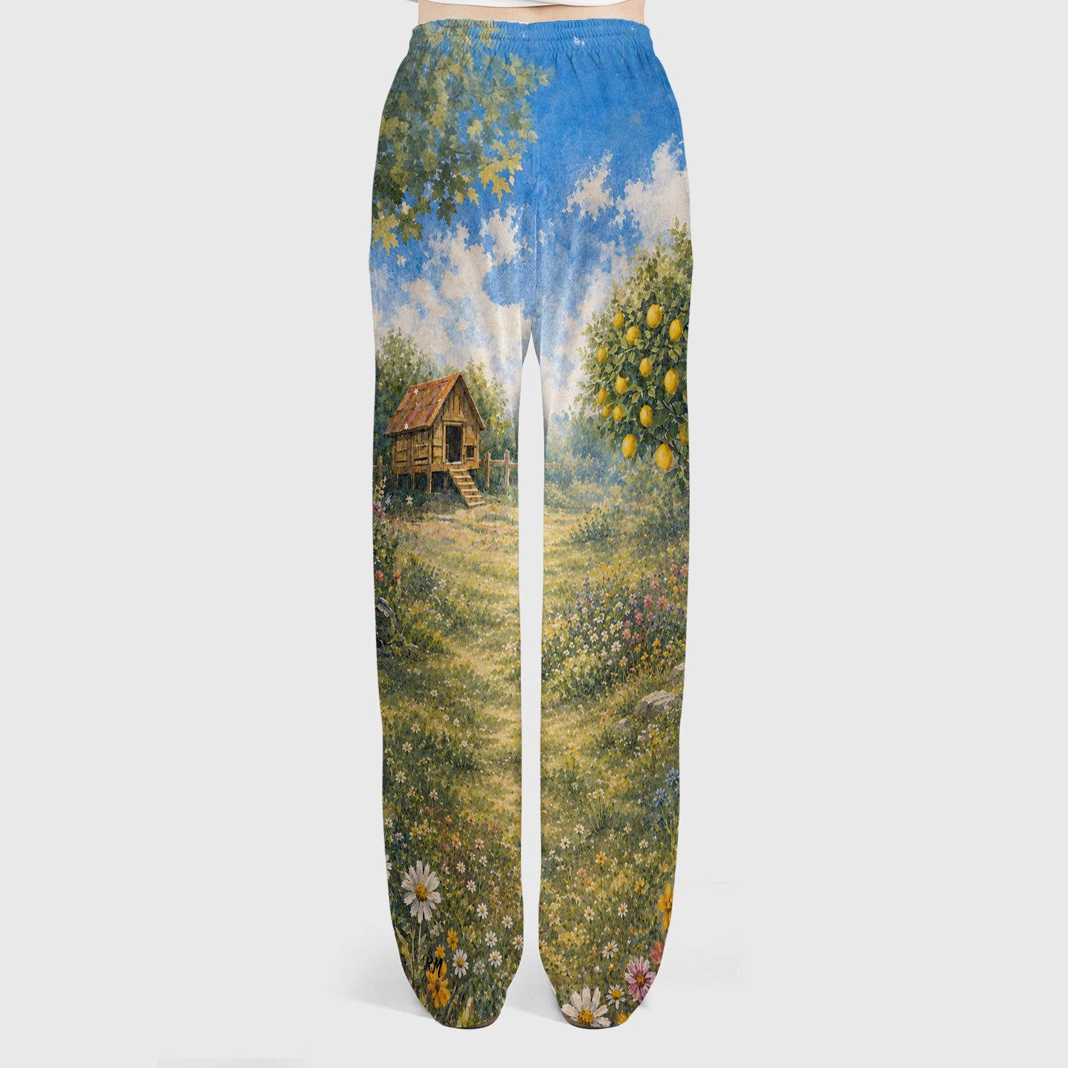 Adorable Raccoon Family Garden Pattern Scrub Set, Scrub Pants and V Neck Top