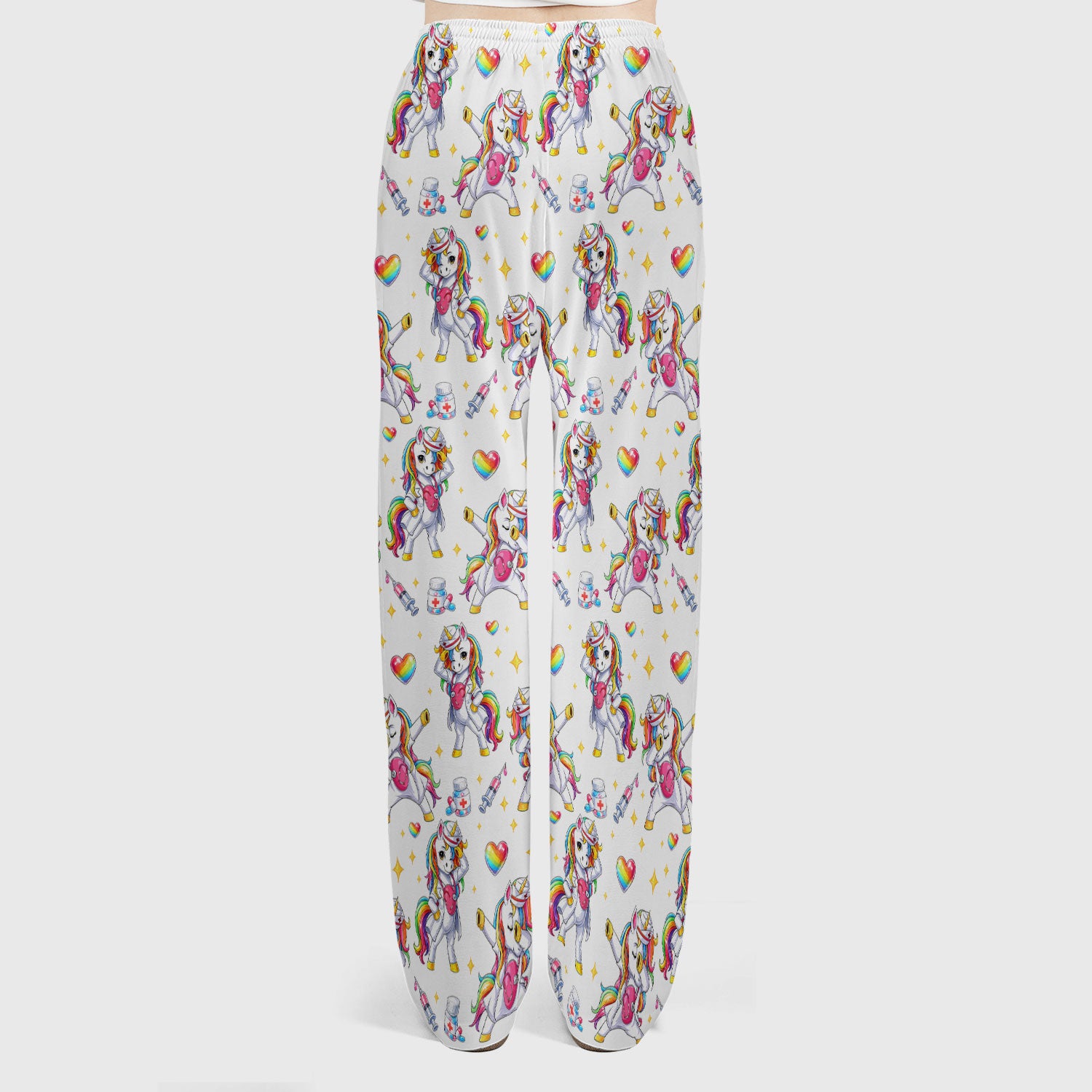 Playful Nurse Unicorn Rainbow Pattern Scrub Set, Breathable Med Uniform