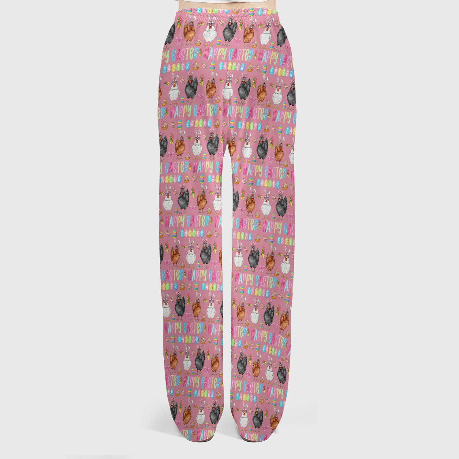 Happy Easter Bunny Eggs Pattern Scrub Sets, Scrub Pants and V Neck Top