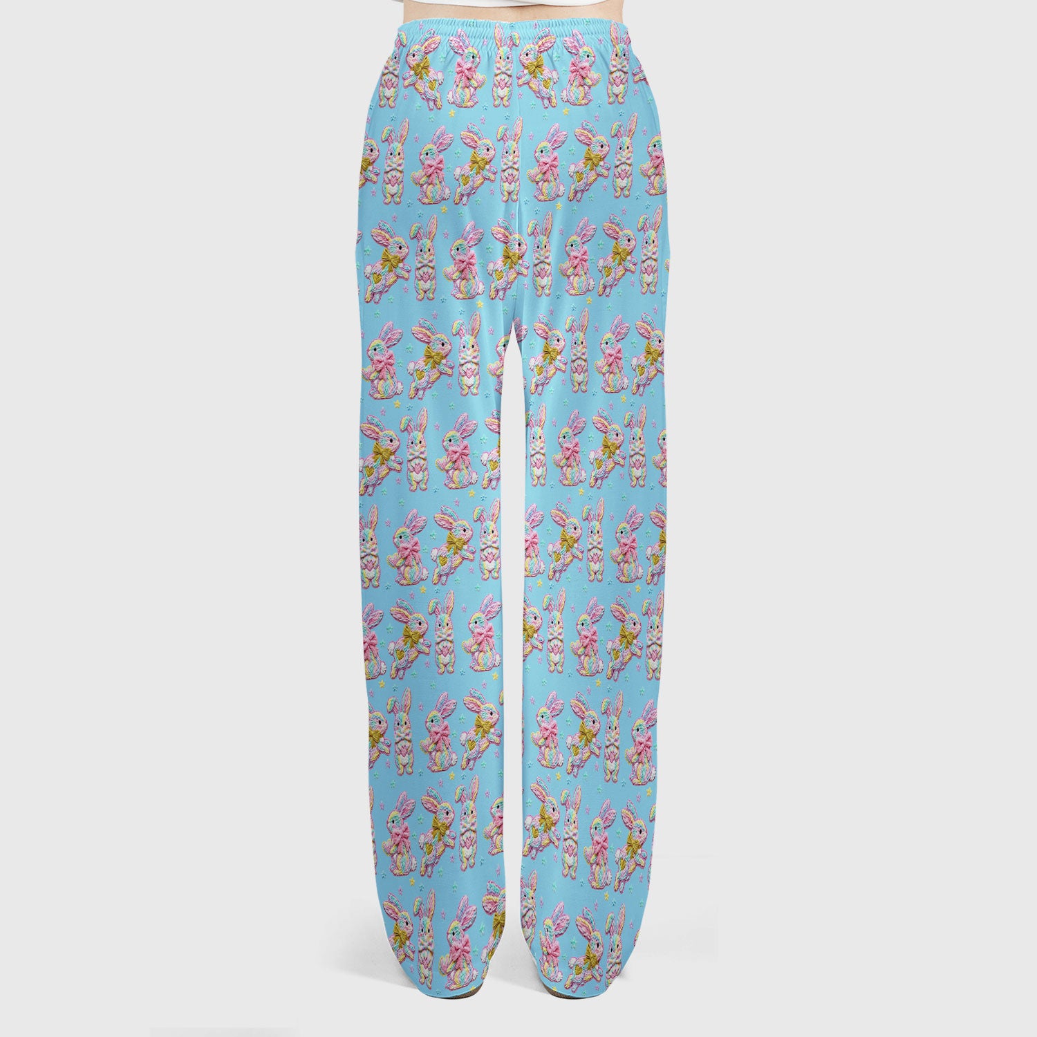 Cartoon Bunny All Over Print Set, Scrub Pants and V Neck Top