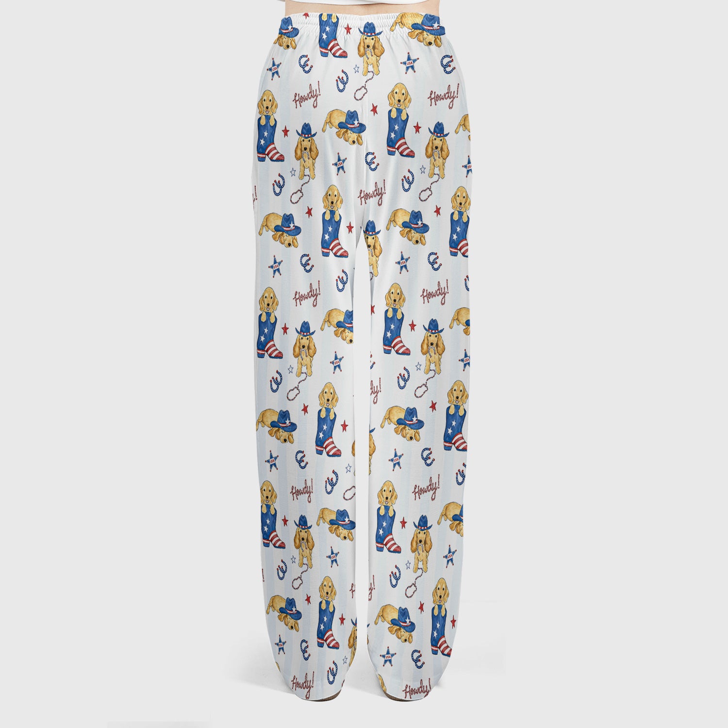 Patriotic Howdy Golden Dog Western Pattern Scrub Set, Scrub Pants and V Neck Top