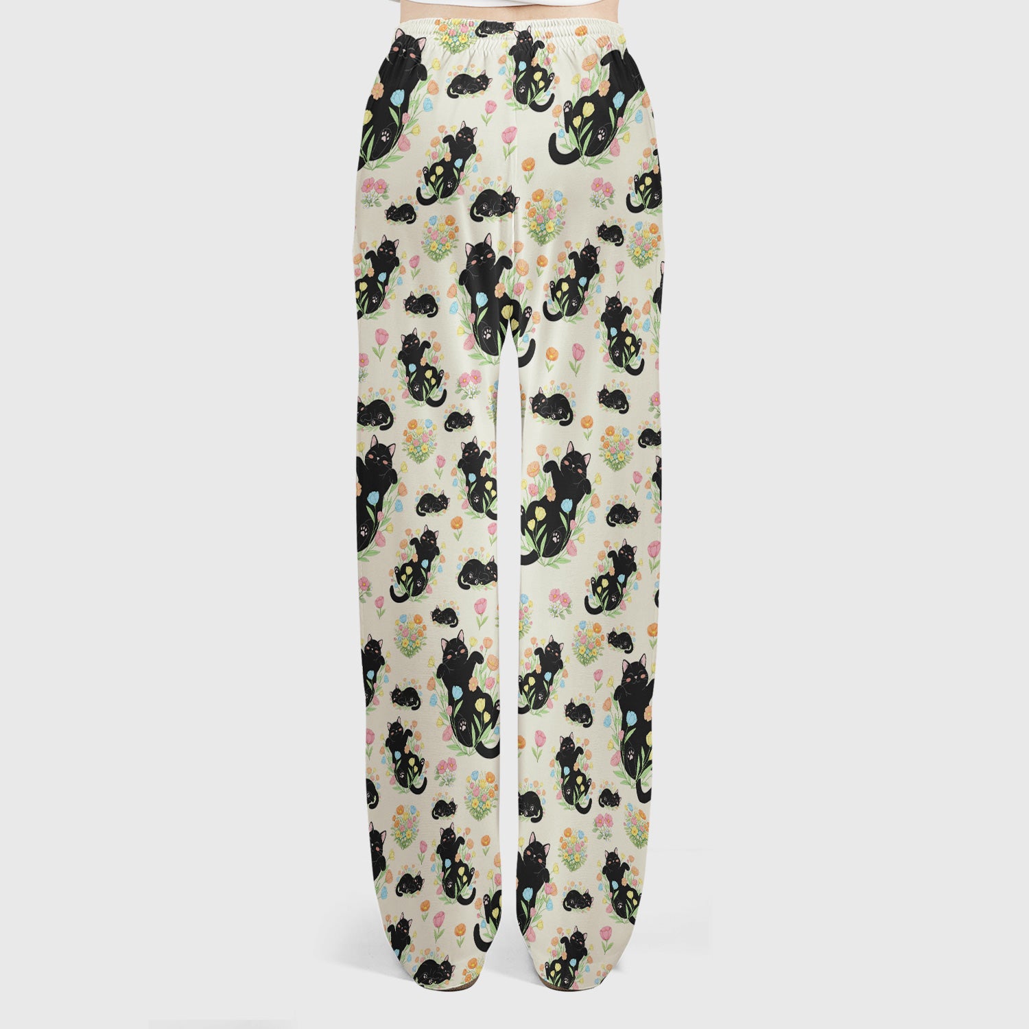 Cats With Cute Poses Floral Pattern Scrubs Sets, Scrub Pants and V Neck Top