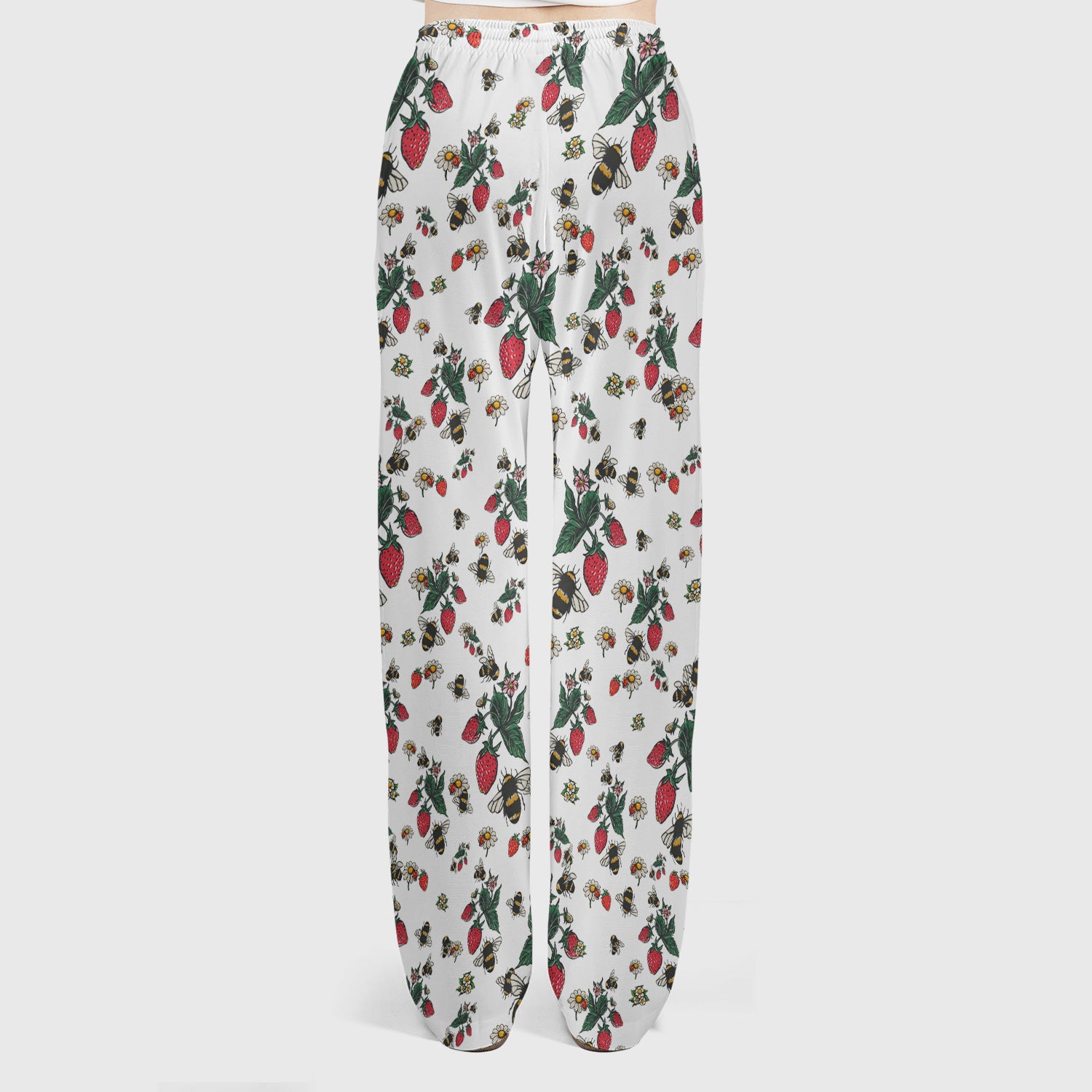 Cute Strawberry Bee Daisy Floral Pattern Scrub Set, Scrub Pants and V Neck Top