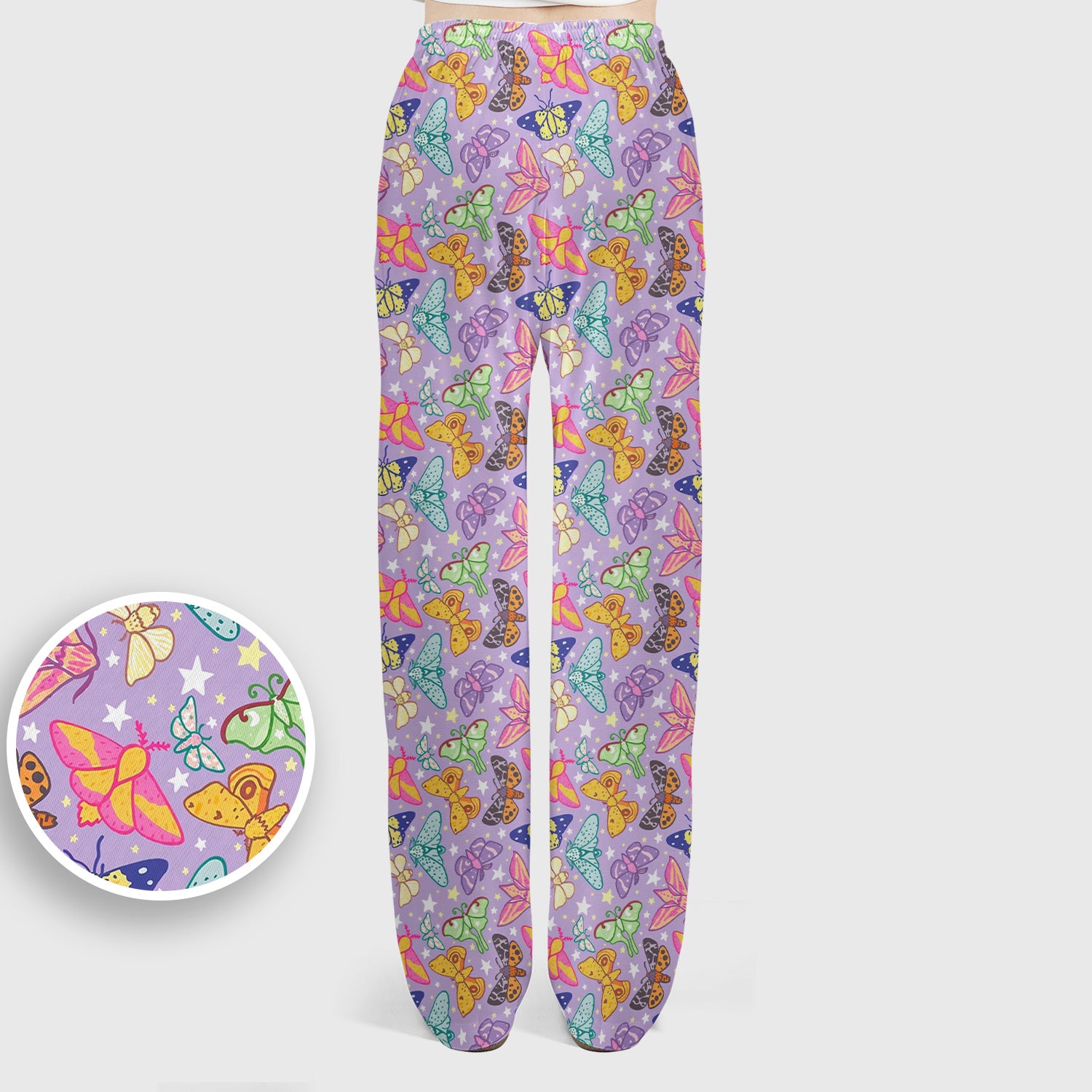 Colorful Butterfly Moth Garden Pattern Scrub Set, Scrub Pants and V Neck Top