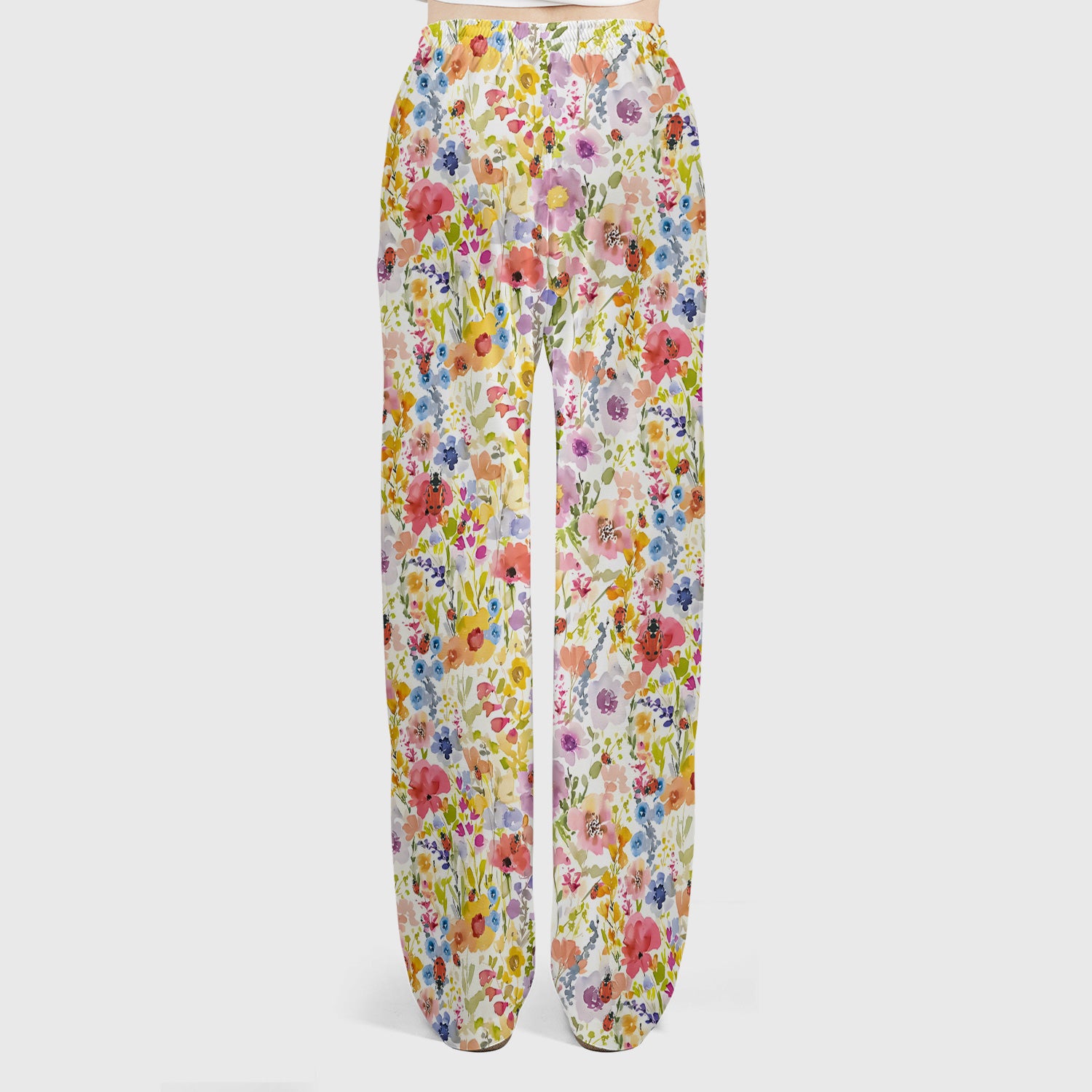 Cute Wildflower Ladybug Garden Pattern Scrub Set, Scrub Pants and V Neck Top