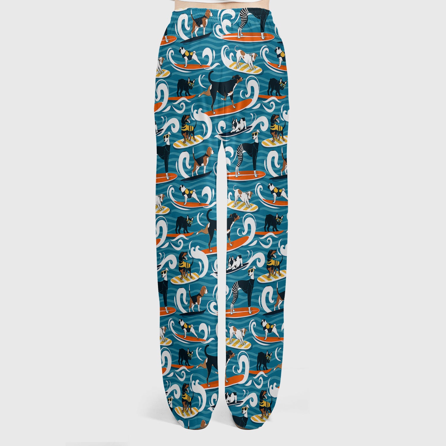 Surfing Dogs Ocean Wave Print Scrub Set, Scrub Pants and V Neck Top