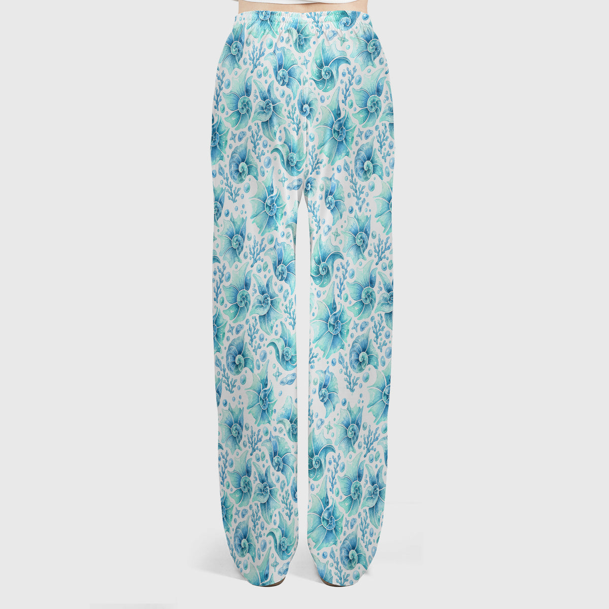 Blue Watercolor Seashell Pattern Scrub Set, Scrub Pants and V Neck Top