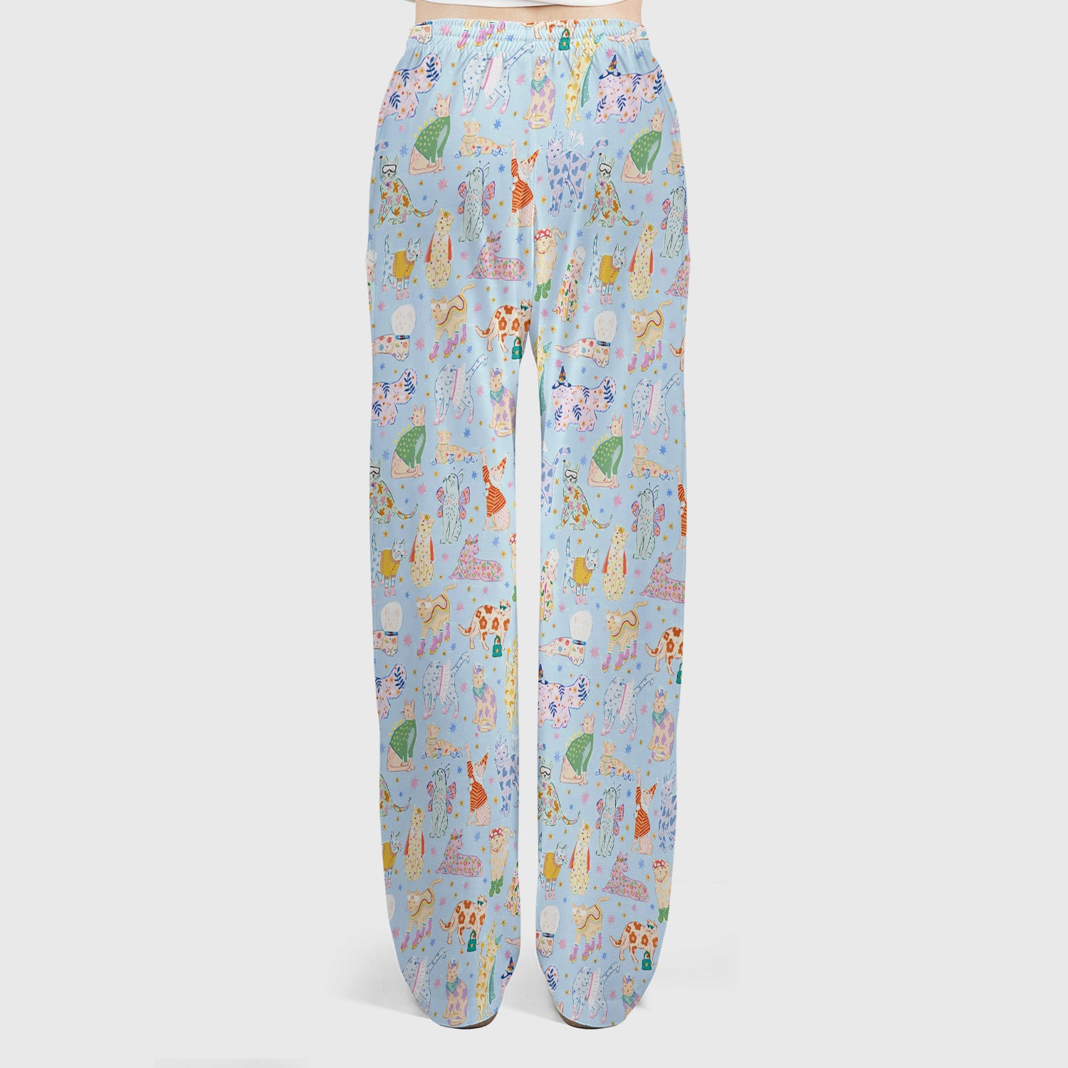 Cute Colorful Cats Pattern Scrub Set, Scrub Pants and V Neck Top
