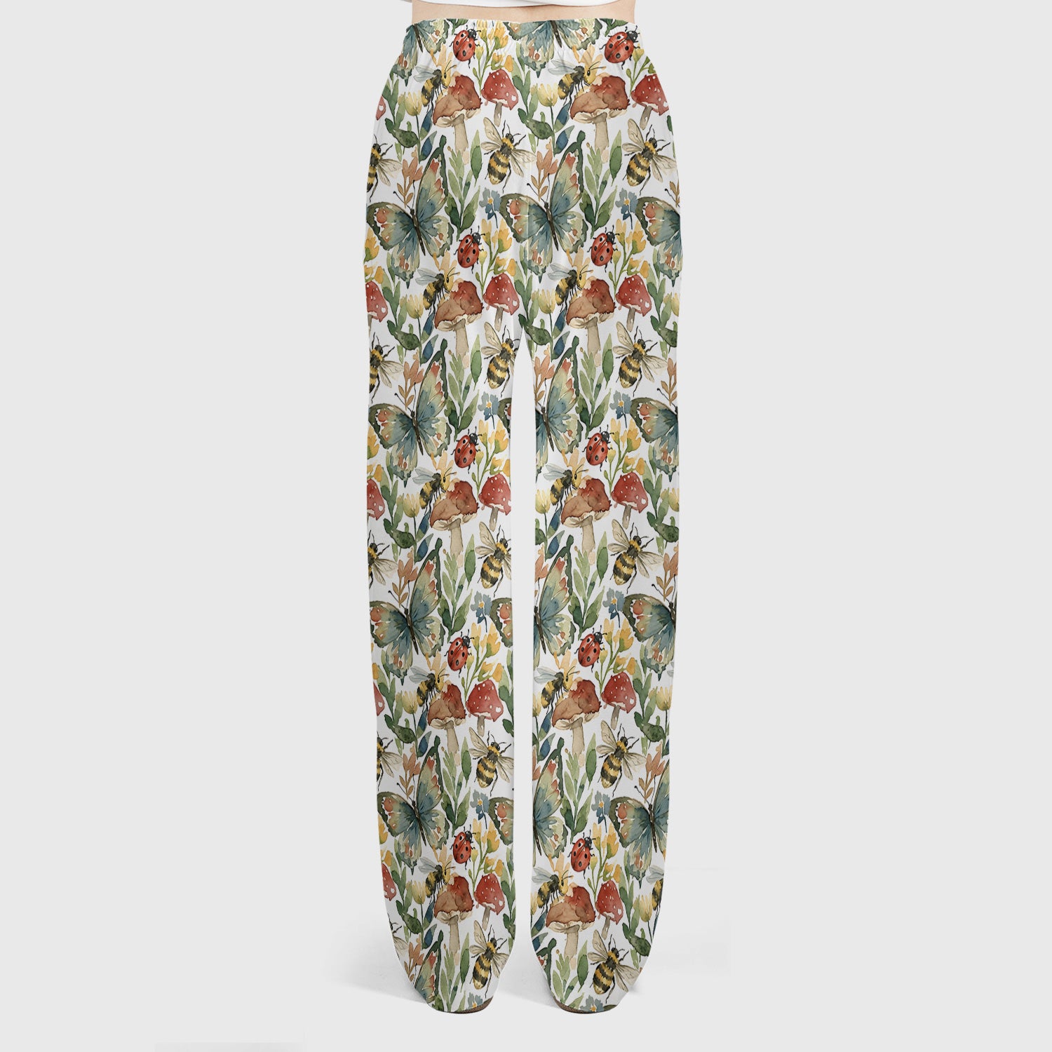 Butterfly Bee With Floral Mushroom Scrub Set, Scrub Pants and V Neck Top