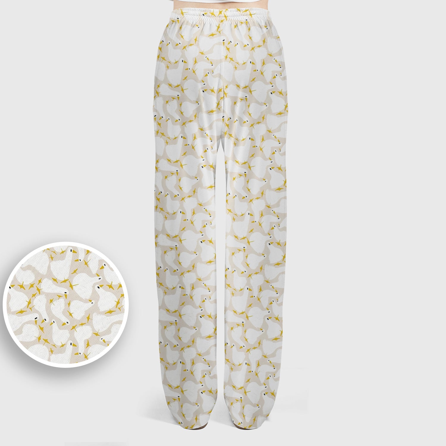 Cute White Goose Yellow Star Pattern Scrub Set, Scrub Pants and V Neck Top