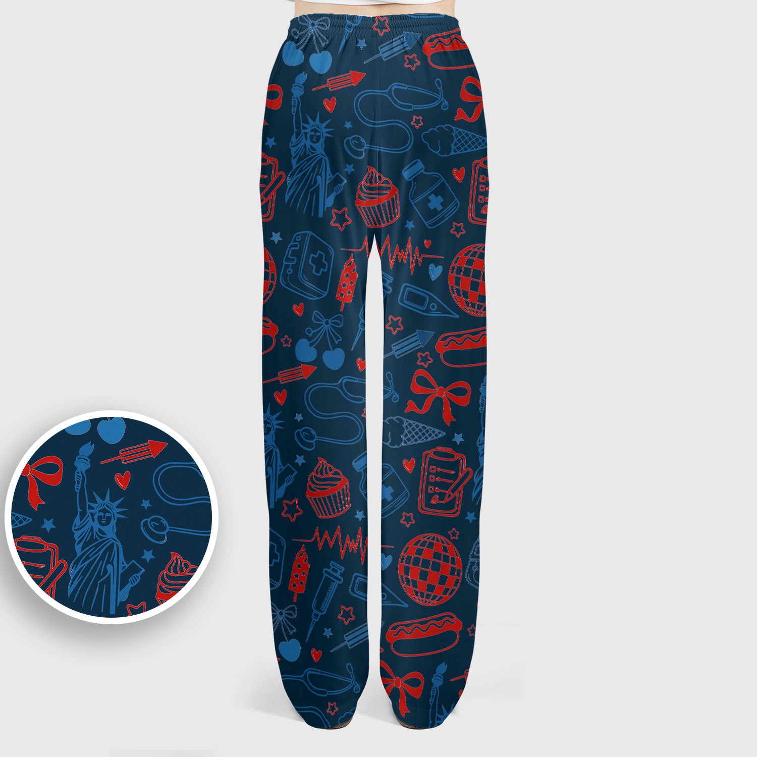 Patriotic Nurse Medical Icons Pattern Scrub Set, Scrub Pants and V Neck Top