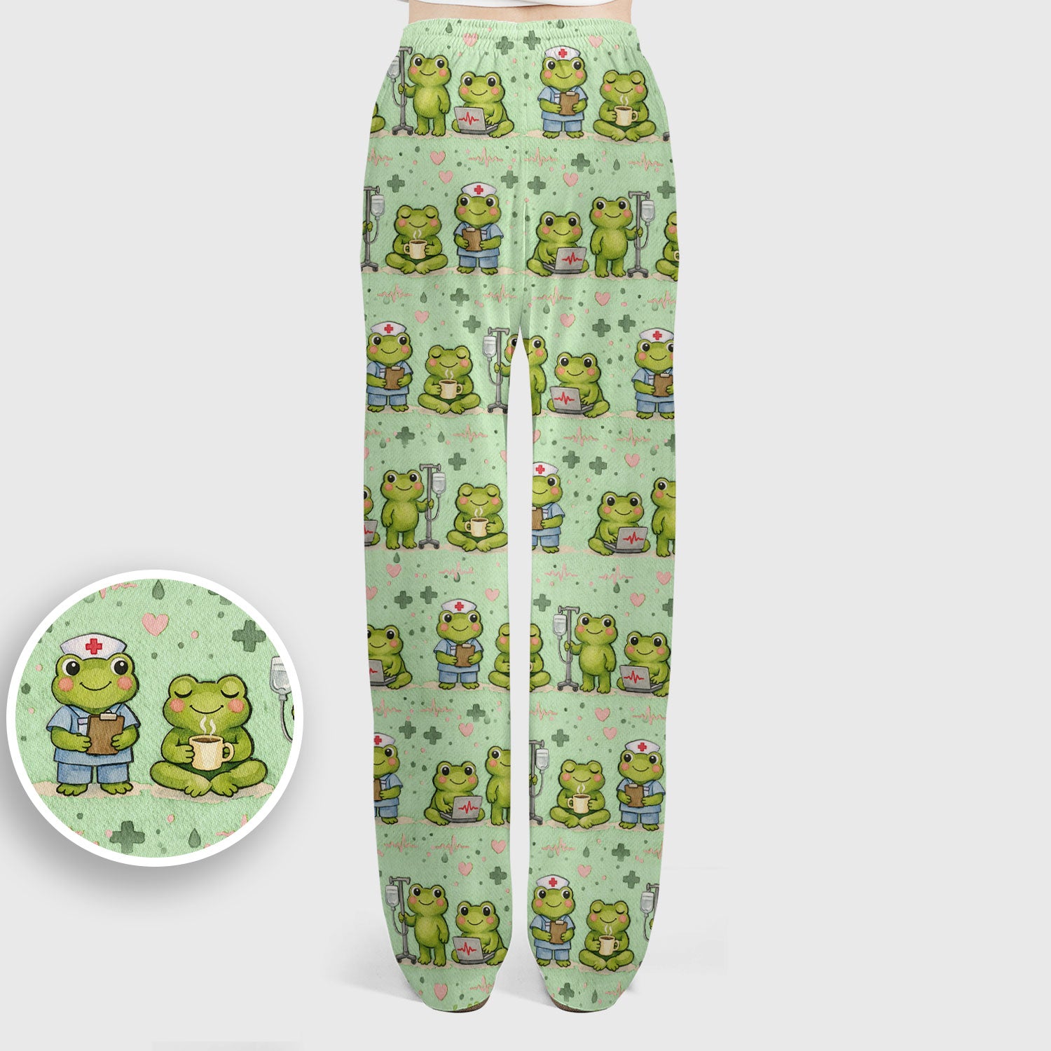 Adorable Frog Nurse Various Poses Print Scrub Set, Breathable Med Uniform