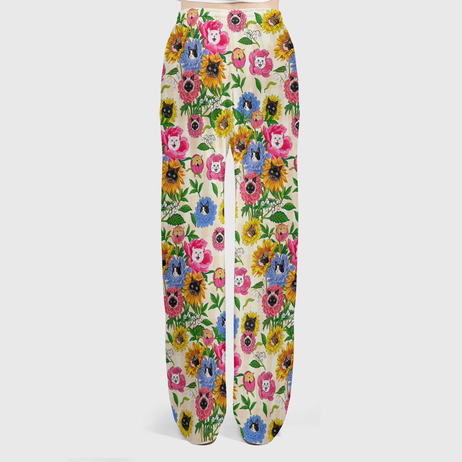 Cat Face Hidden In Colorful Flower Garden Scrub Set, Scrub Pants and V Neck Top