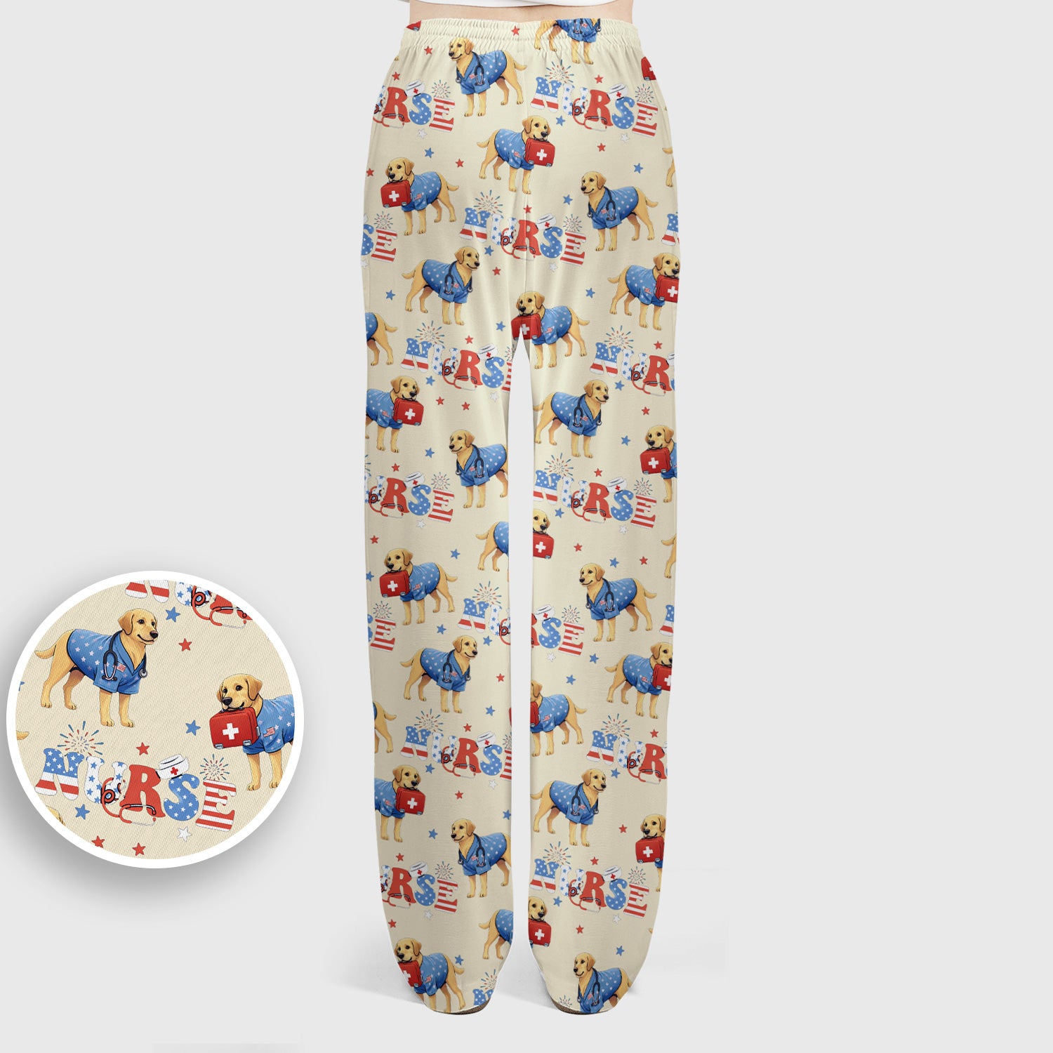 Patriotic Nurse Dog Medical Pattern Pattern Scrub Set, Women's Scrub Sets