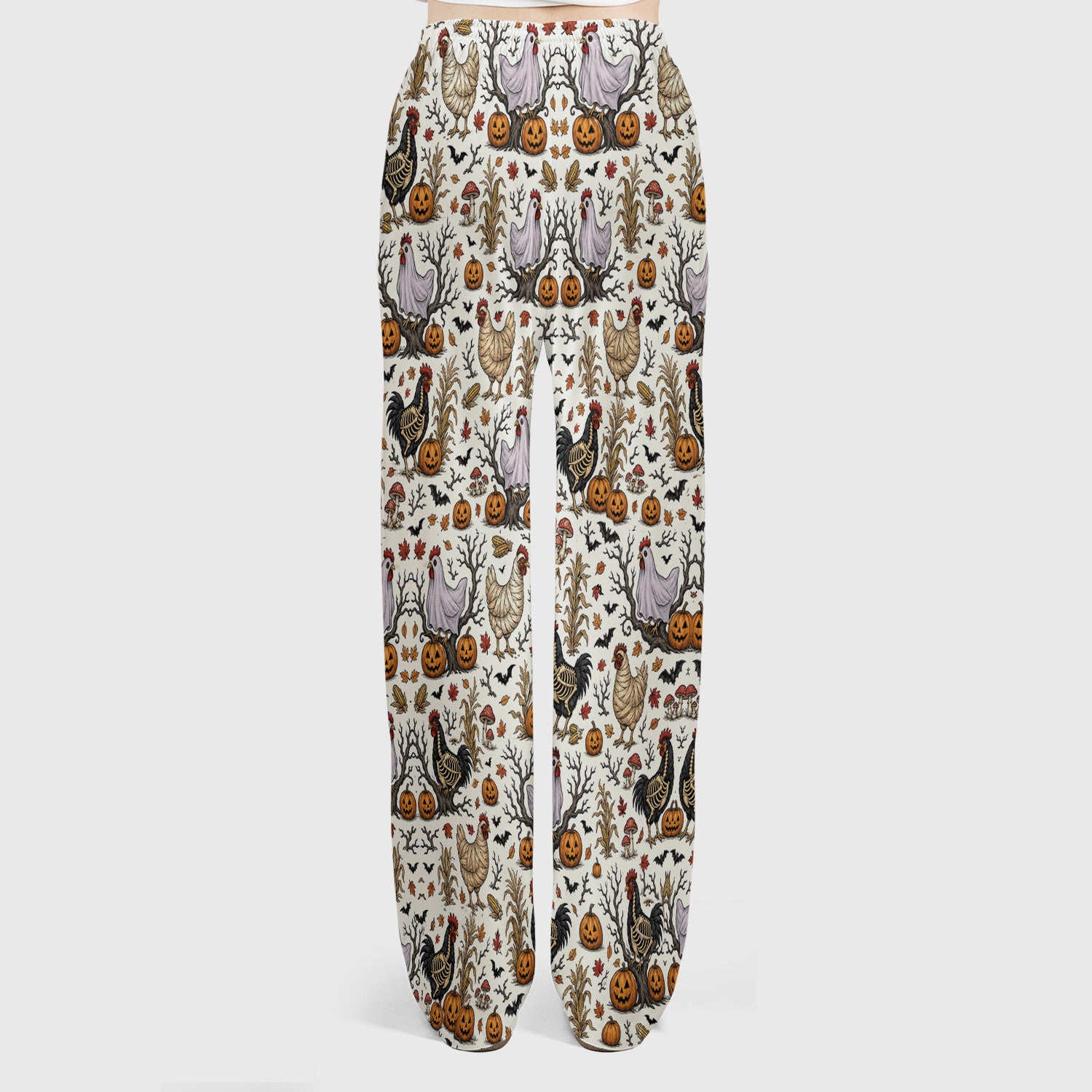 Halloween Skeleton Chickens Pattern Scrub Set, Scrub Pants and V Neck Top