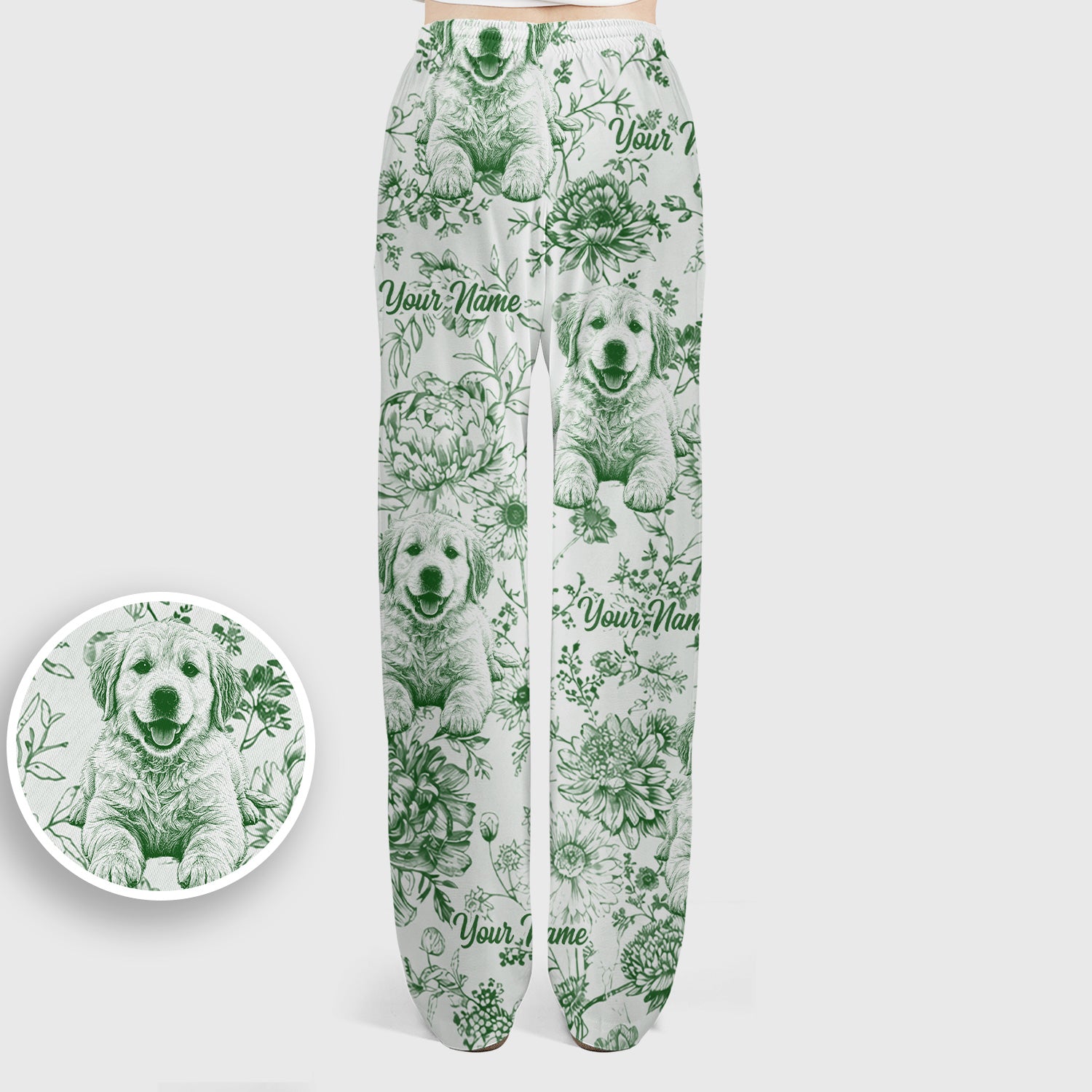 Personalized Custom Pet Photo Name Floral Pattern Scrub Set, Scrub Pants and V Neck Top