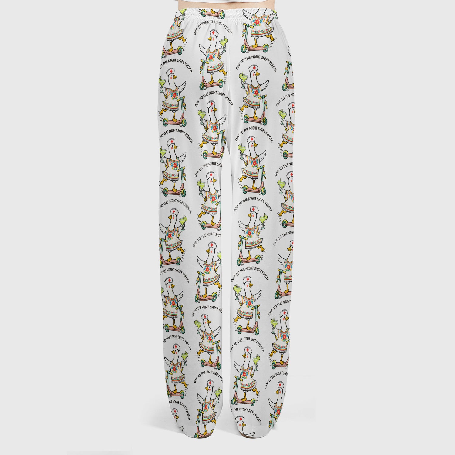 Funny Duck Scooter Night Shift Fiesta Scrub Set, Scrub Pants and V Neck Top