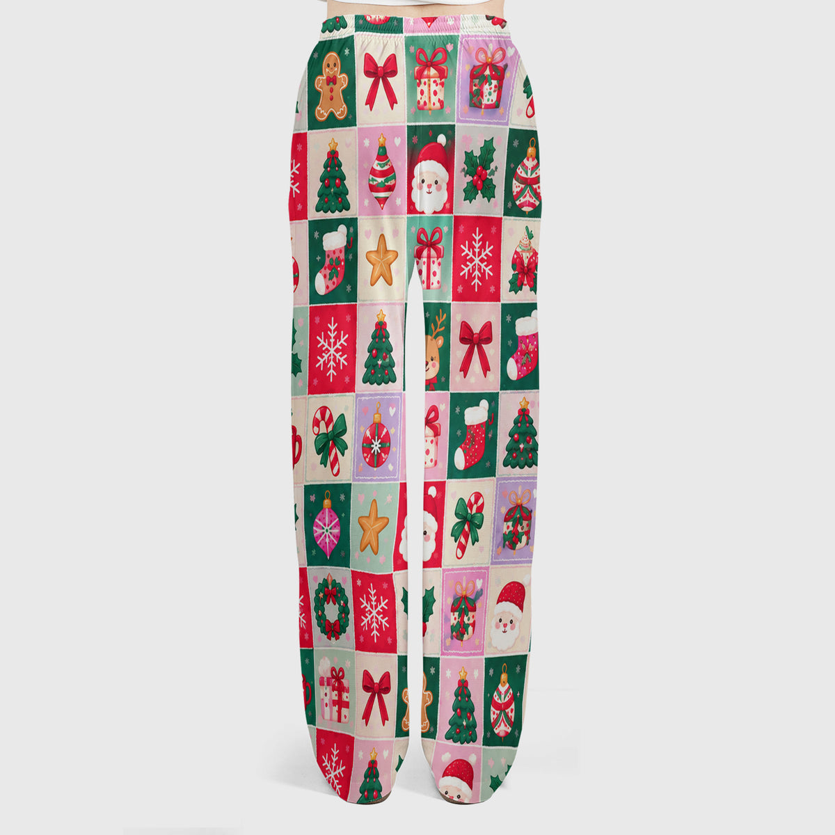 Cute Christmas Santa Patchwork Scrub Set, Scrub Pants and V Neck Top