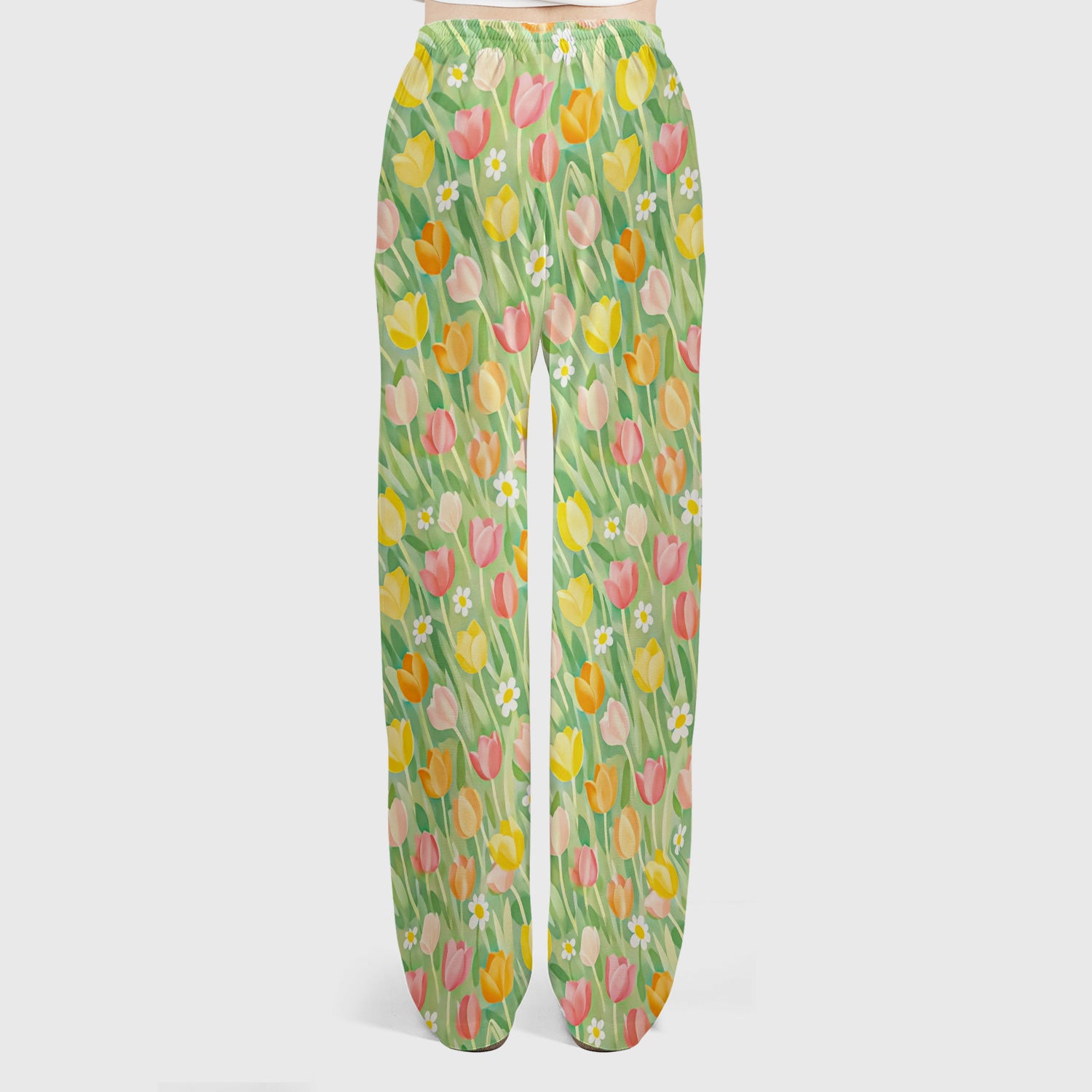 Cheerful Tulip Meadow Print Scrub Set, Women's Scrub Sets