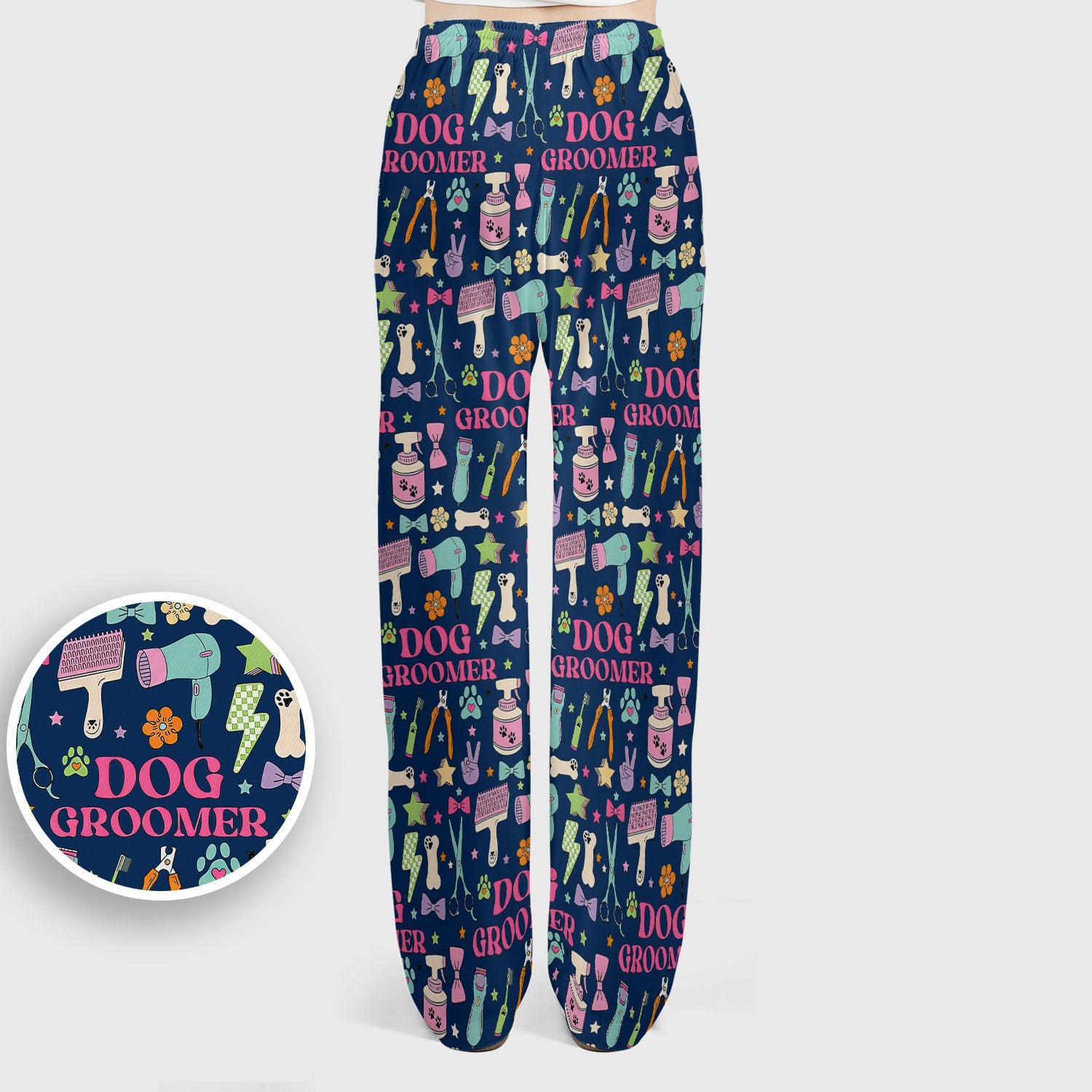 Dog Groomer Tools Pattern Women's Scrub Set, Scrub Pants and V Neck Top