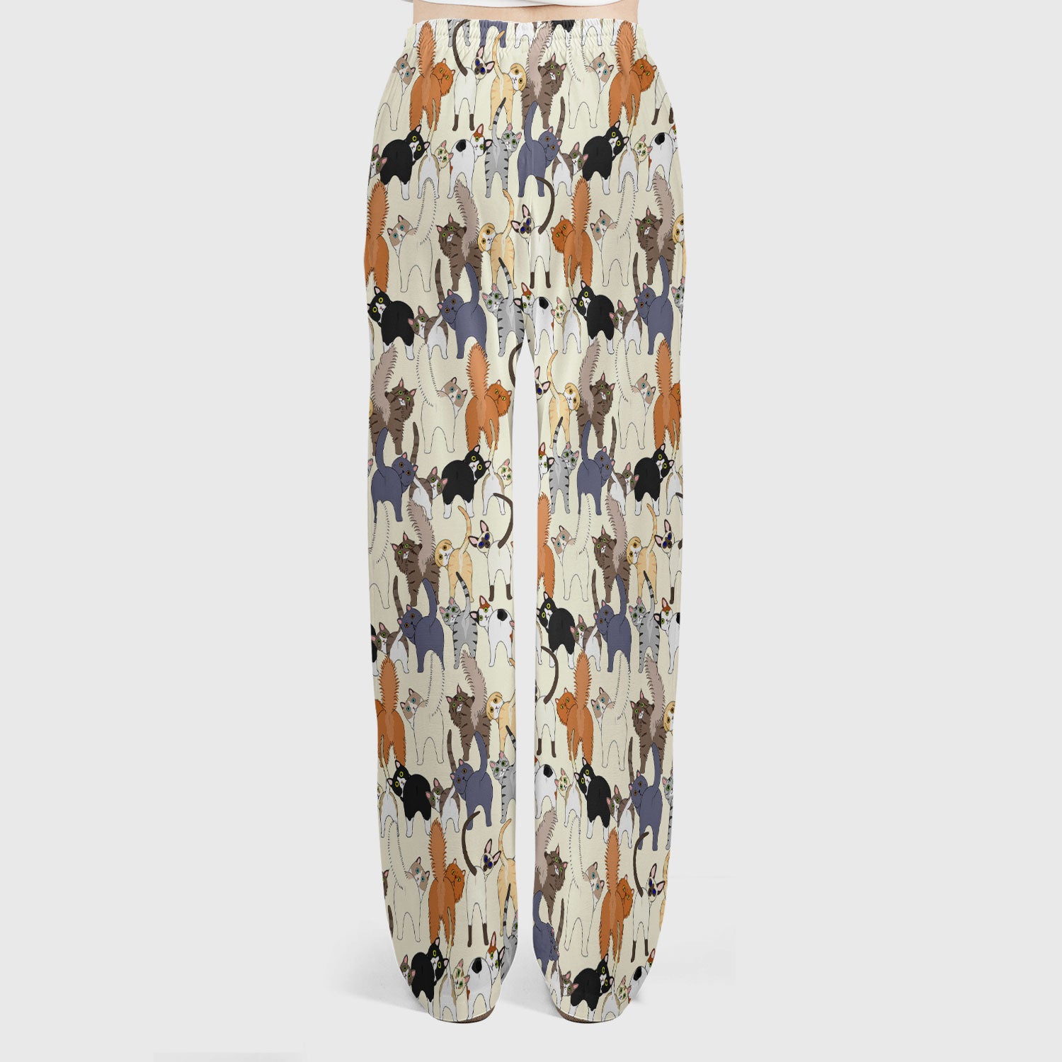 Whimsical Multicolor Cat Cartoon Pattern Scrub Set, Breathable Med Uniform